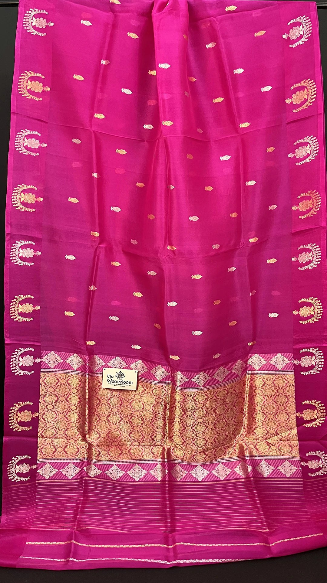Rani Pink Kora Silk Pure Handloom Banarasi Saree with Sona Rupa Zari Buta by The Weaveloom
