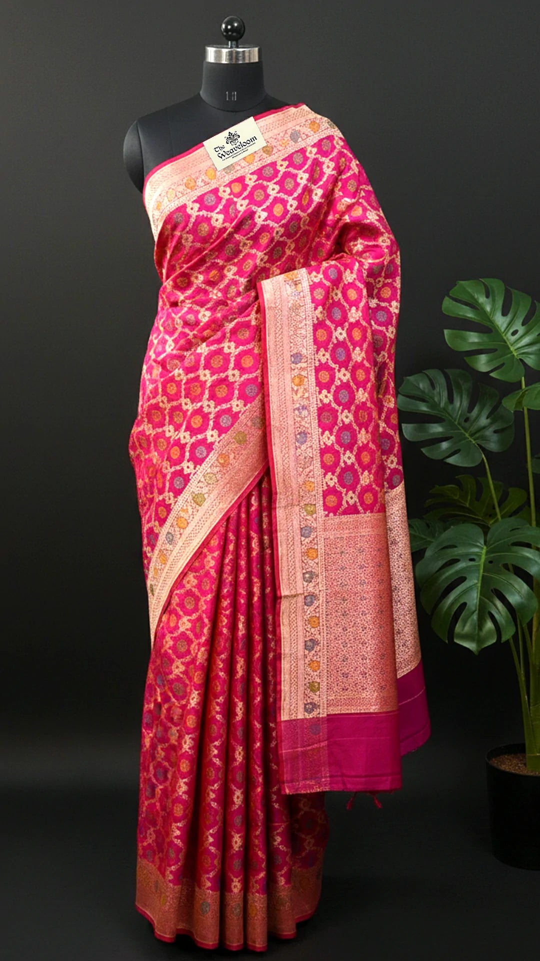 Rani Pink Pure Katan Silk Banarasi Saree with Meenakari Jaal and Rich Zari Border by The Weaveloom