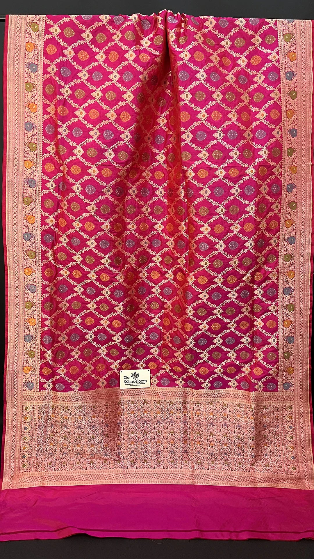 Rani Pink Pure Katan Silk Banarasi Saree with Meenakari Jaal and Rich Zari Border by The Weaveloom