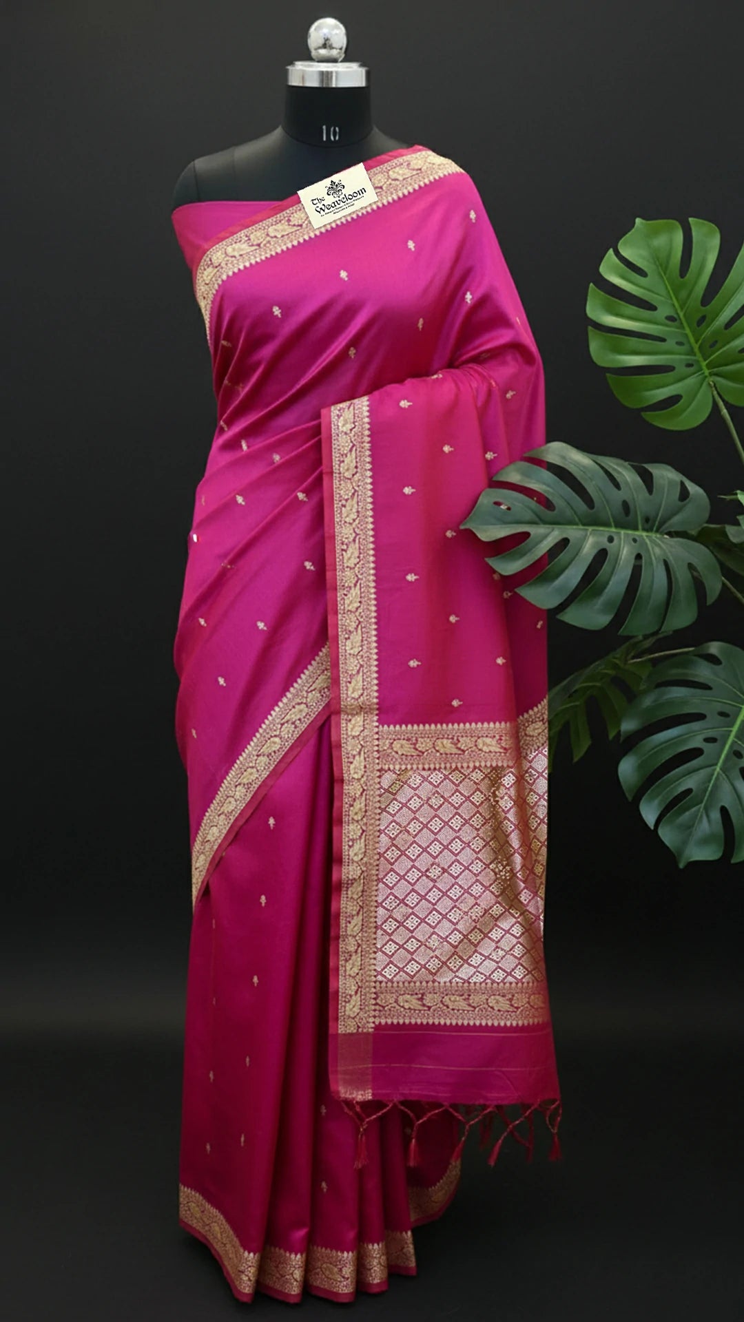 Rani Pink Pure Katan Silk Banarasi Saree with Silver Zari Kadwa Weave by The Weaveloom