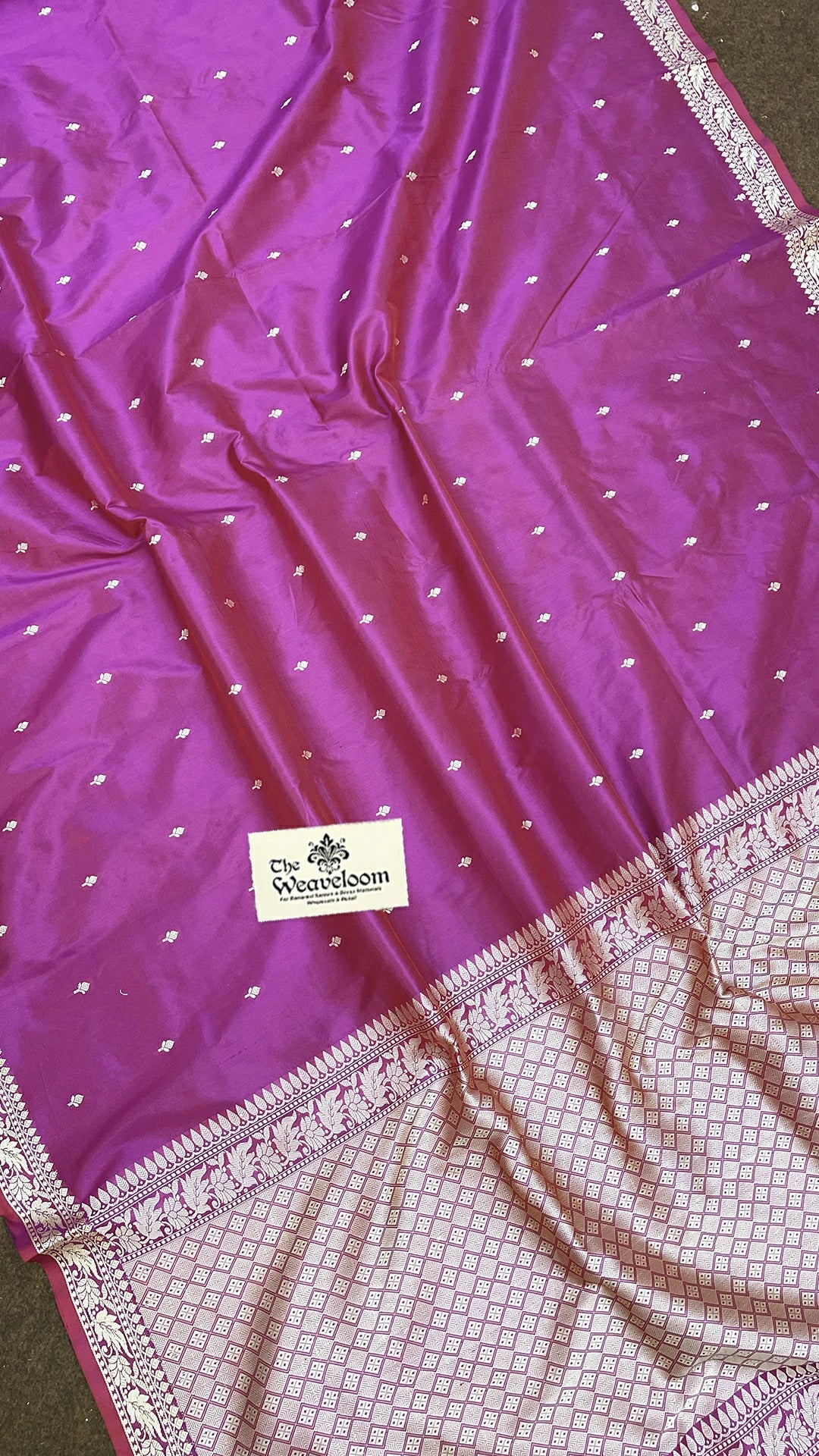 Rani Pink Pure Katan Silk Banarasi Saree with Silver Zari Kadwa Weave by The Weaveloom