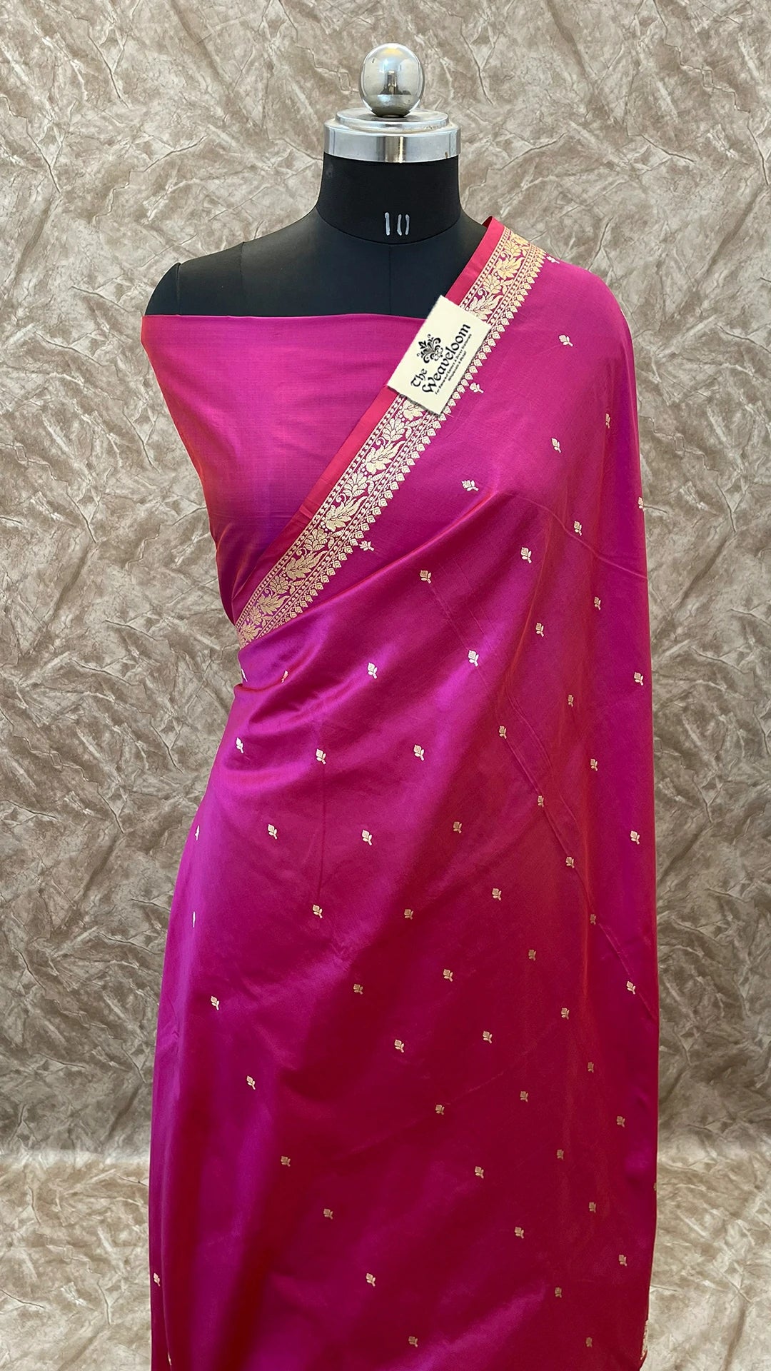 Rani Pink Pure Katan Silk Banarasi Saree with Silver Zari Kadwa Weave by The Weaveloom