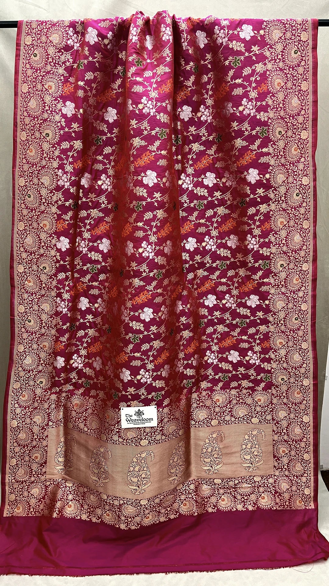 Rani Pink Pure Katan Silk Banarasi Saree With Meenakari by The Weaveloom