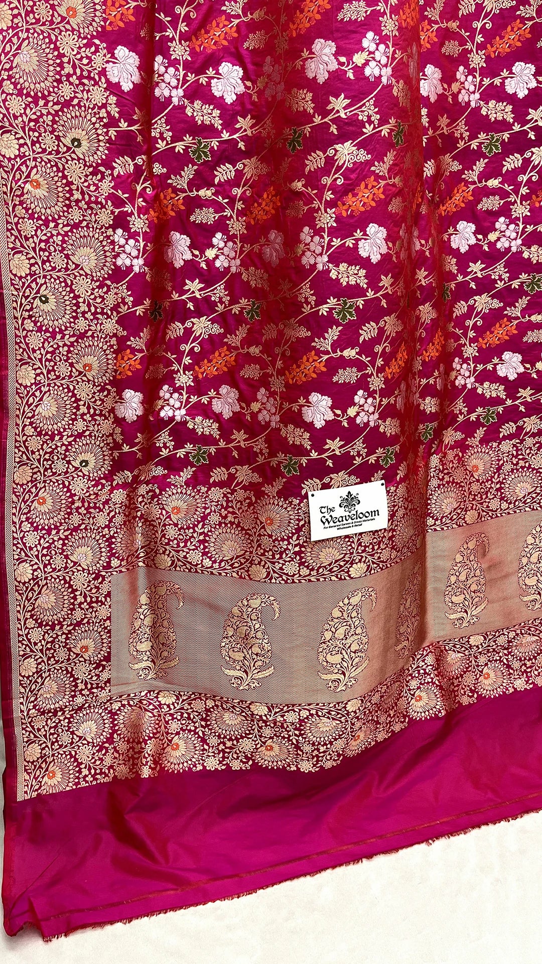 Rani Pink Pure Katan Silk Banarasi Saree With Meenakari by The Weaveloom