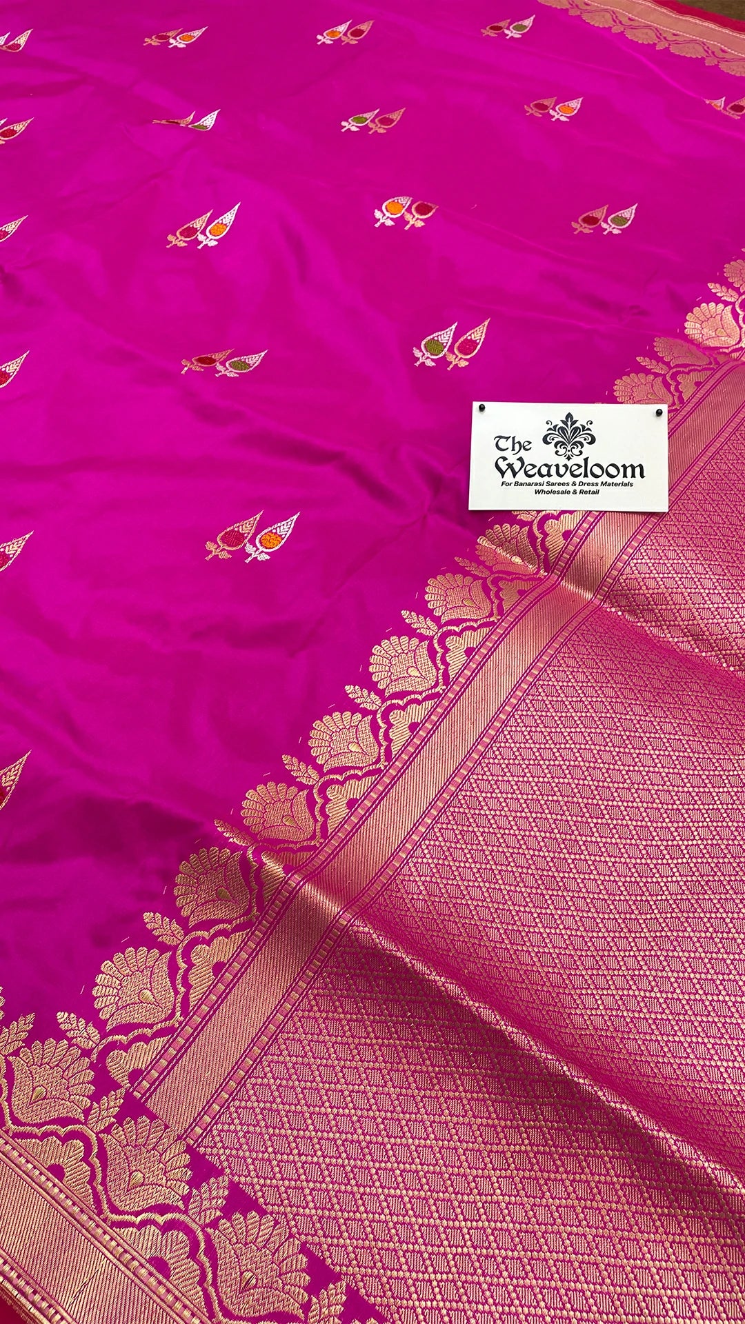 Rani Pink Pure Katan Silk Handloom Banarasi Saree with Meenakari Kadwa Weave by The Weaveloom
