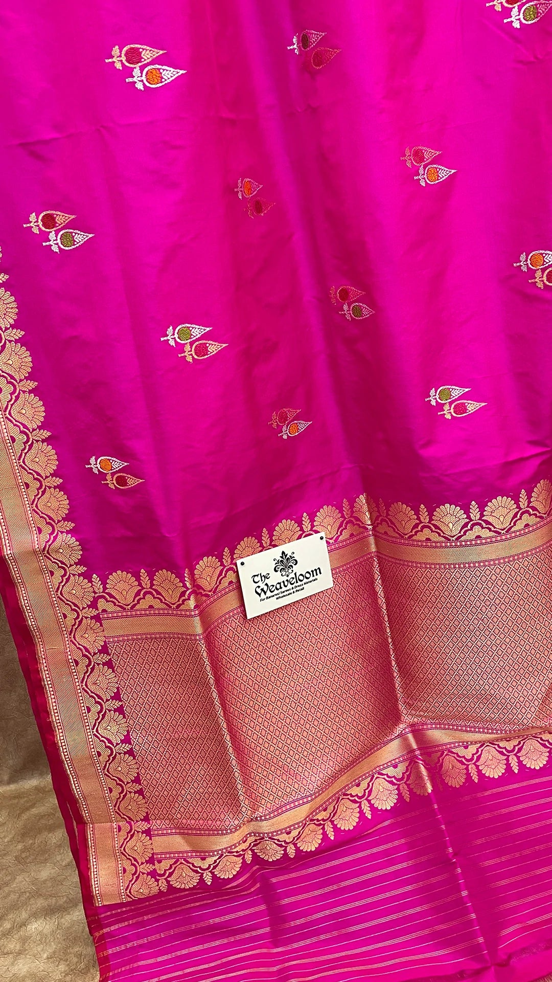 Rani Pink Pure Katan Silk Handloom Banarasi Saree with Meenakari Kadwa Weave by The Weaveloom