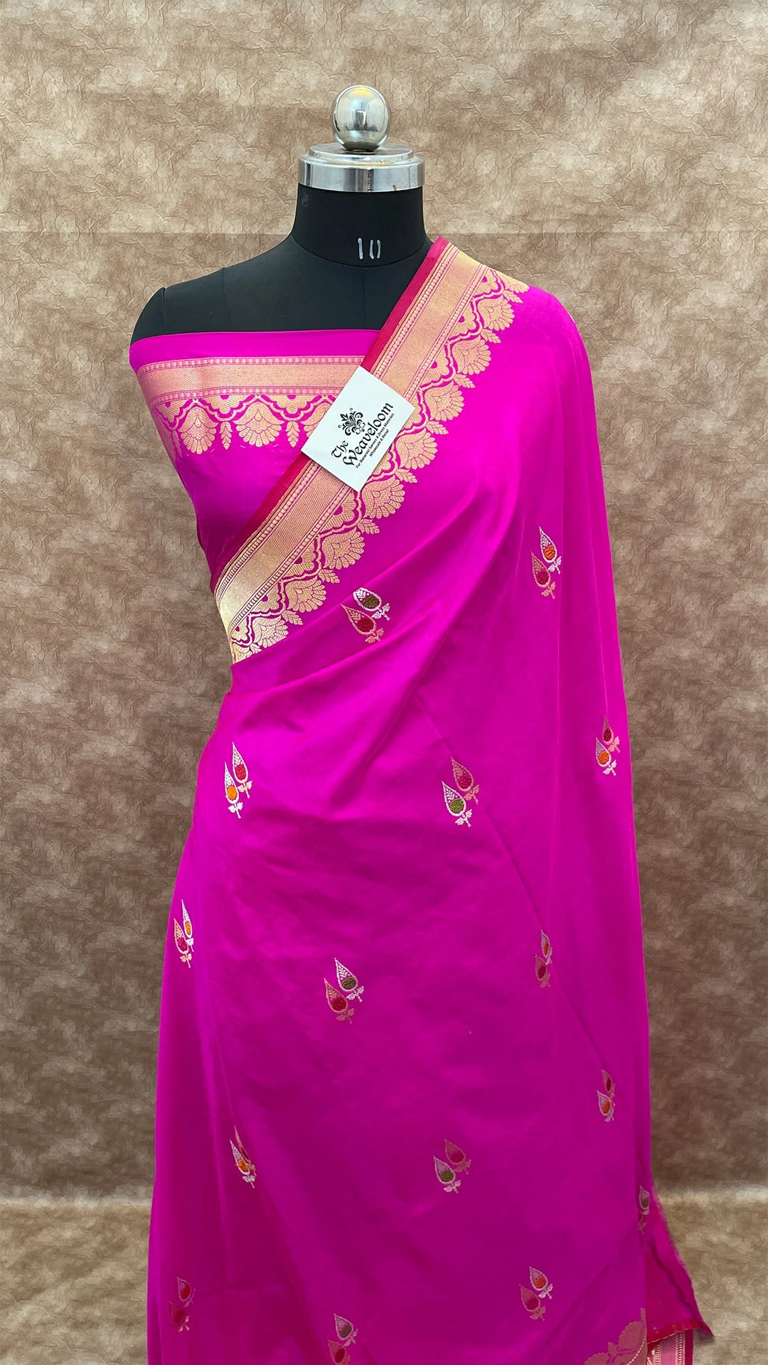 Rani Pink Pure Katan Silk Handloom Banarasi Saree with Meenakari Kadwa Weave by The Weaveloom