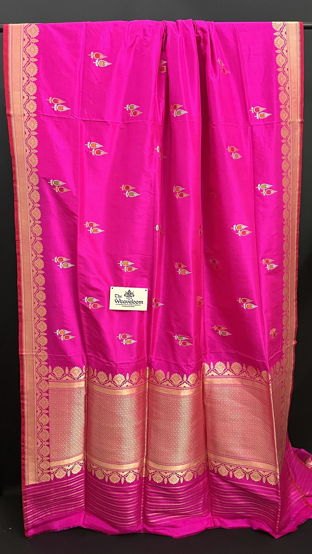 Rani - Pure Katan Silk Meenakari Banarasi Saree Rani Pink with Gold Jaal & Meenakari Butas - The Weaveloom