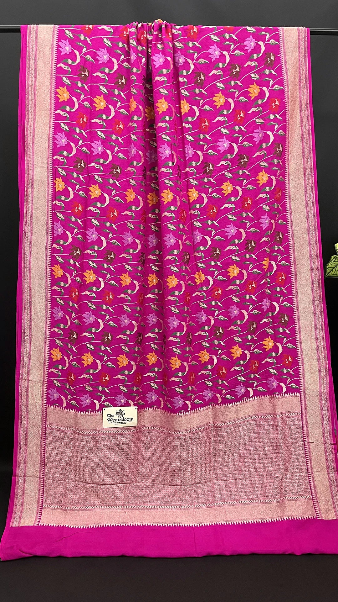 Rani Pink Pure Munga Silk Meenakari Banarasi Saree with Floral Jaal Work – The Weaveloom