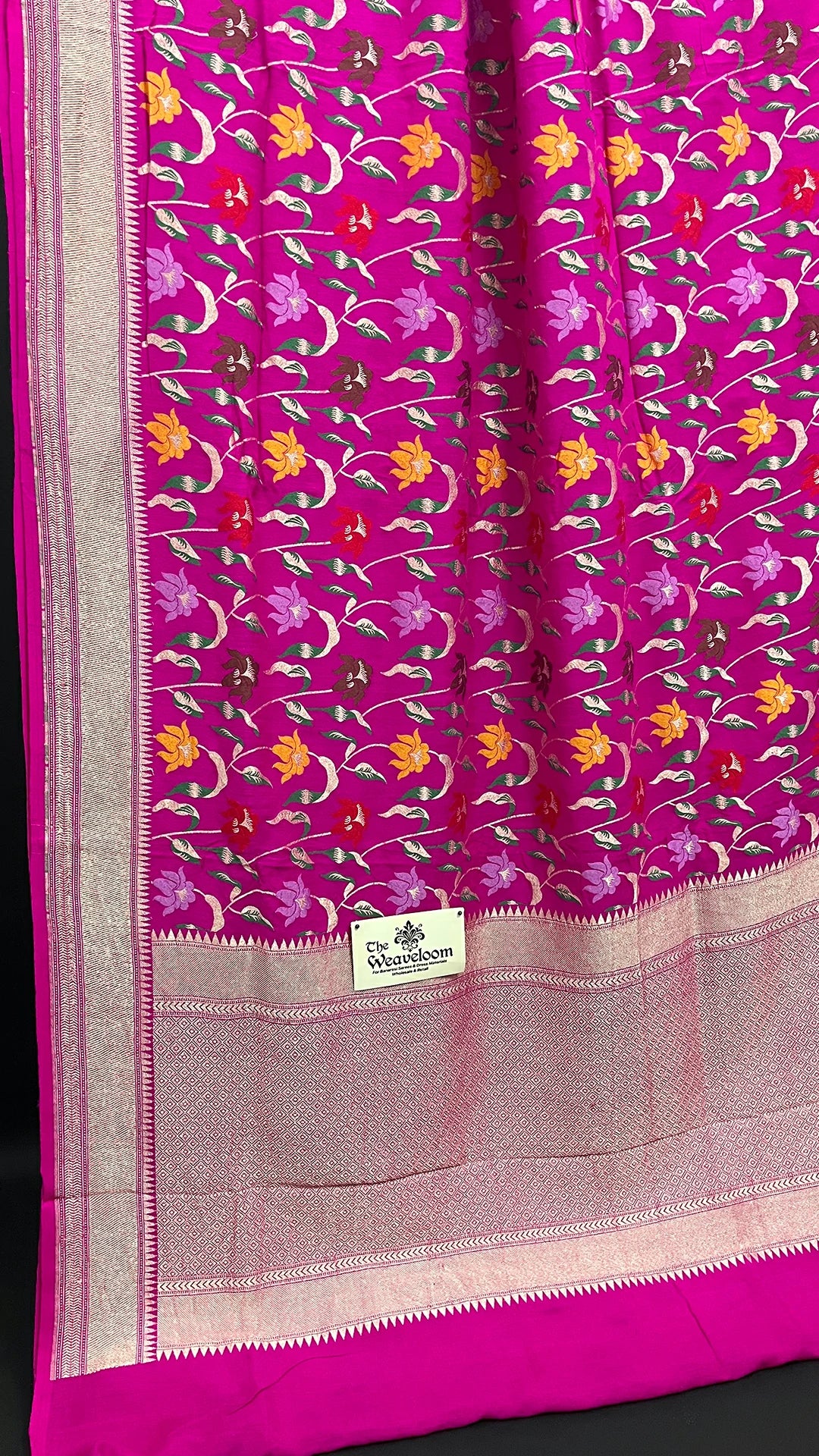 Rani Pink Pure Munga Silk Meenakari Banarasi Saree with Floral Jaal Work – The Weaveloom