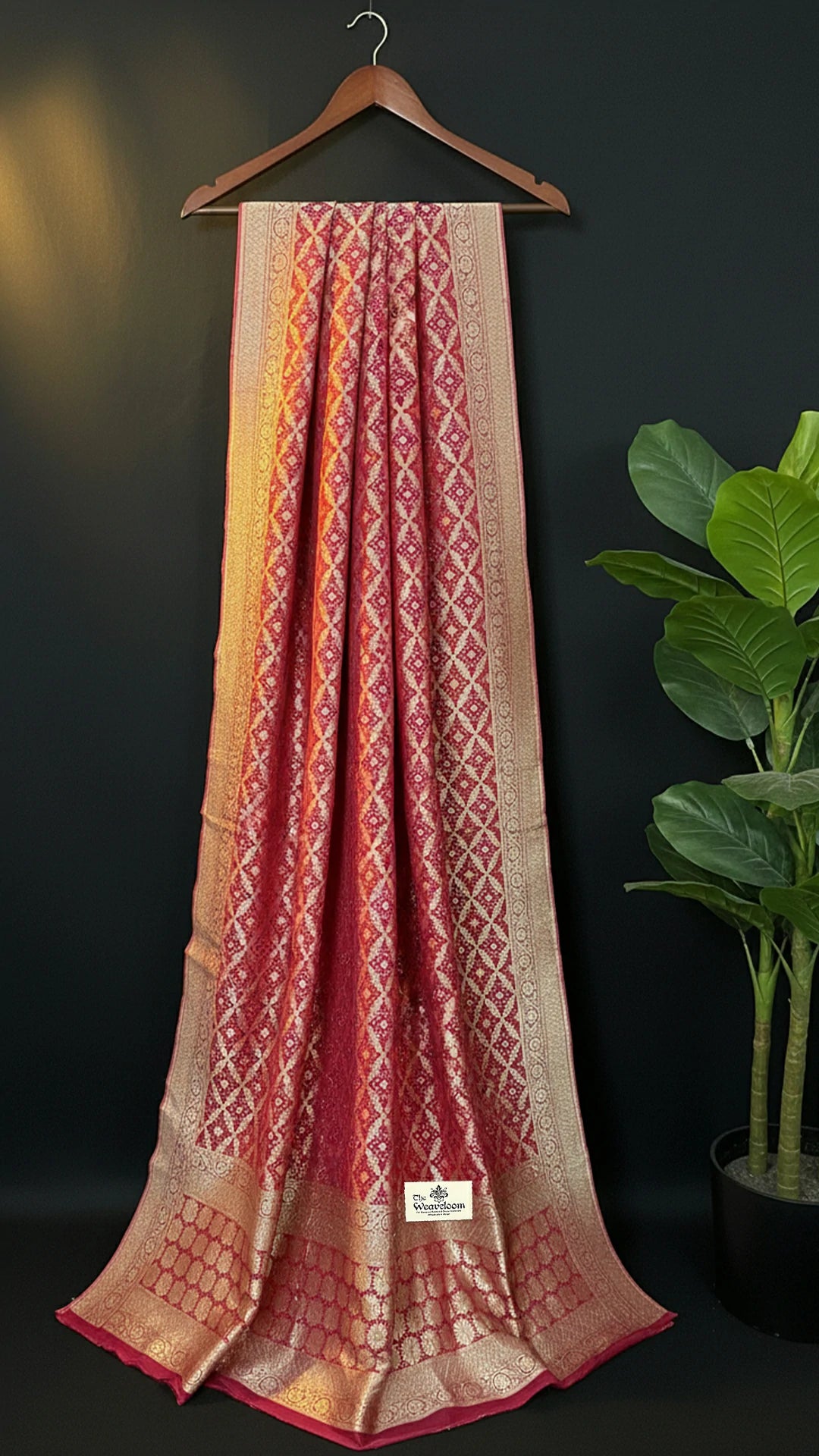 Rani Pink Pure Viscose Georgette Bandhej Meenakari Dupatta with Gold Zari Border - The Weaveloom