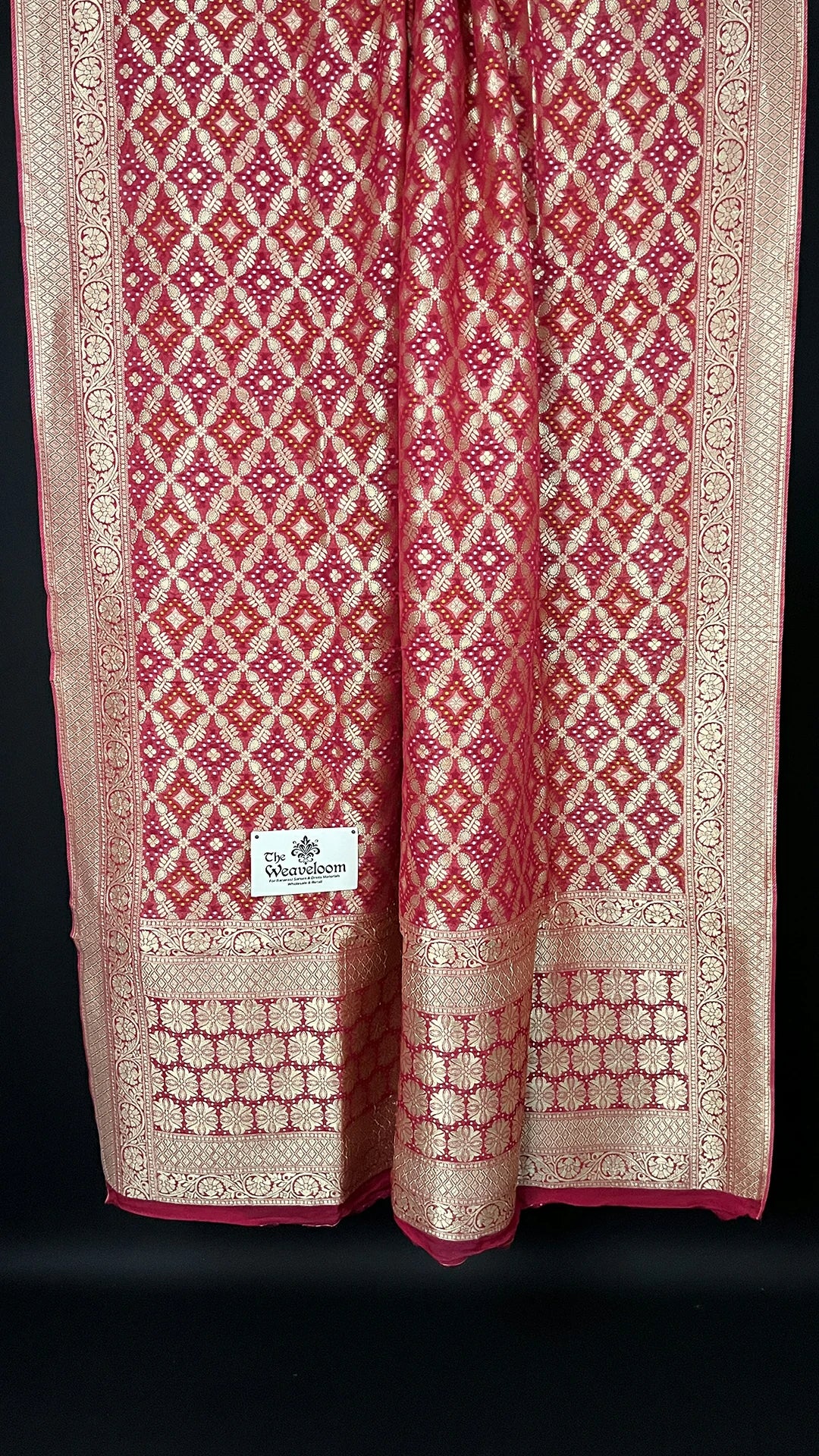 Rani Pink Pure Viscose Georgette Bandhej Meenakari Dupatta with Gold Zari Border - The Weaveloom