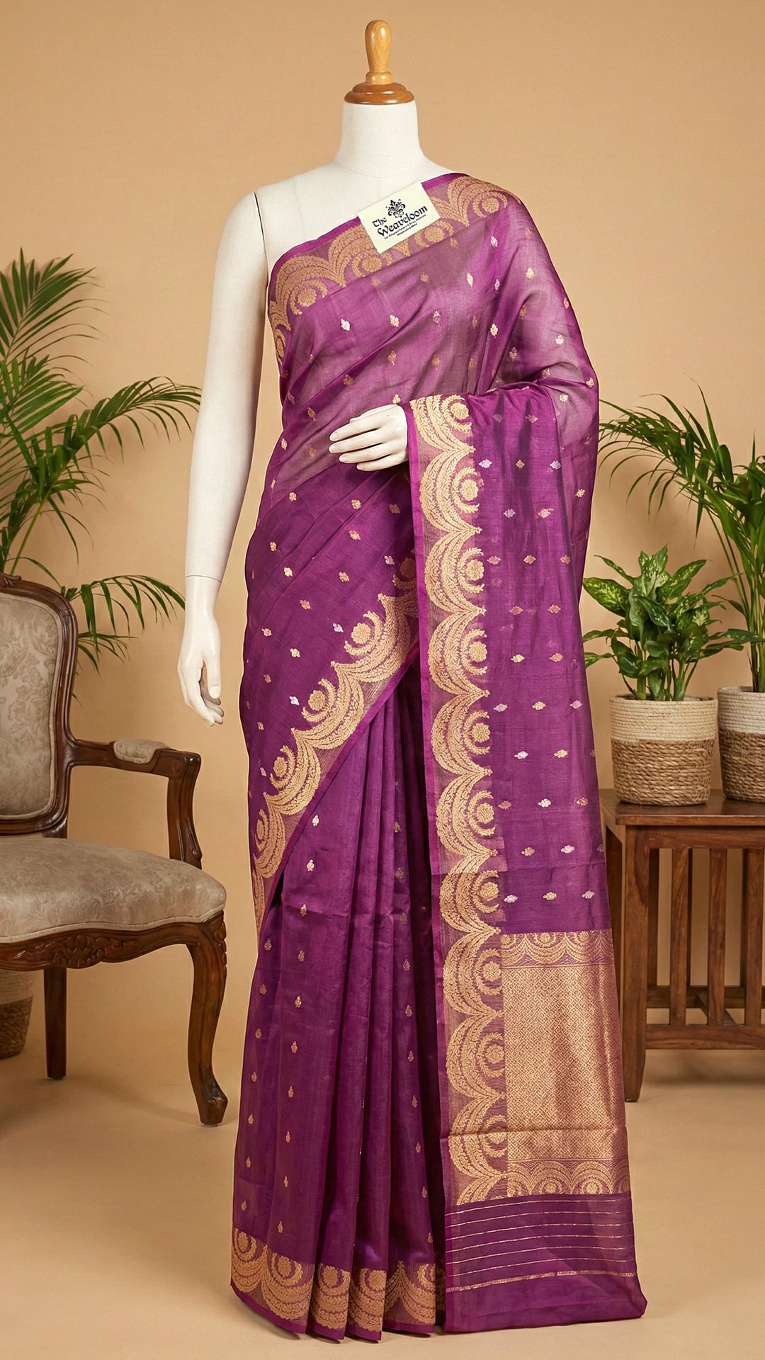 Rani Pink Tissue Silk Kadwa Handloom Pure Banarasi Saree With Golden Zari Border Sona Rupa Motifs – The Weaveloom