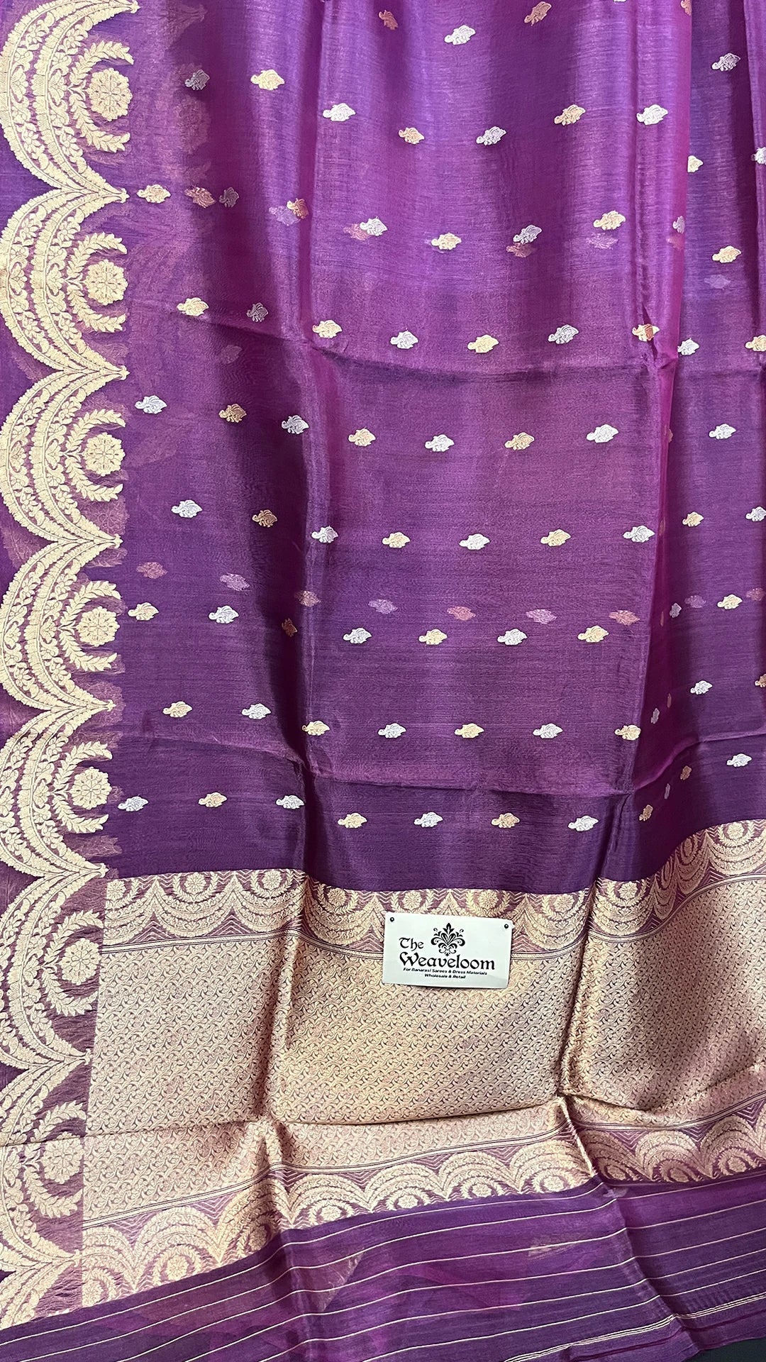 Rani Pink Tissue Silk Kadwa Handloom Pure Banarasi Saree With Golden Zari Border Sona Rupa Motifs – The Weaveloom