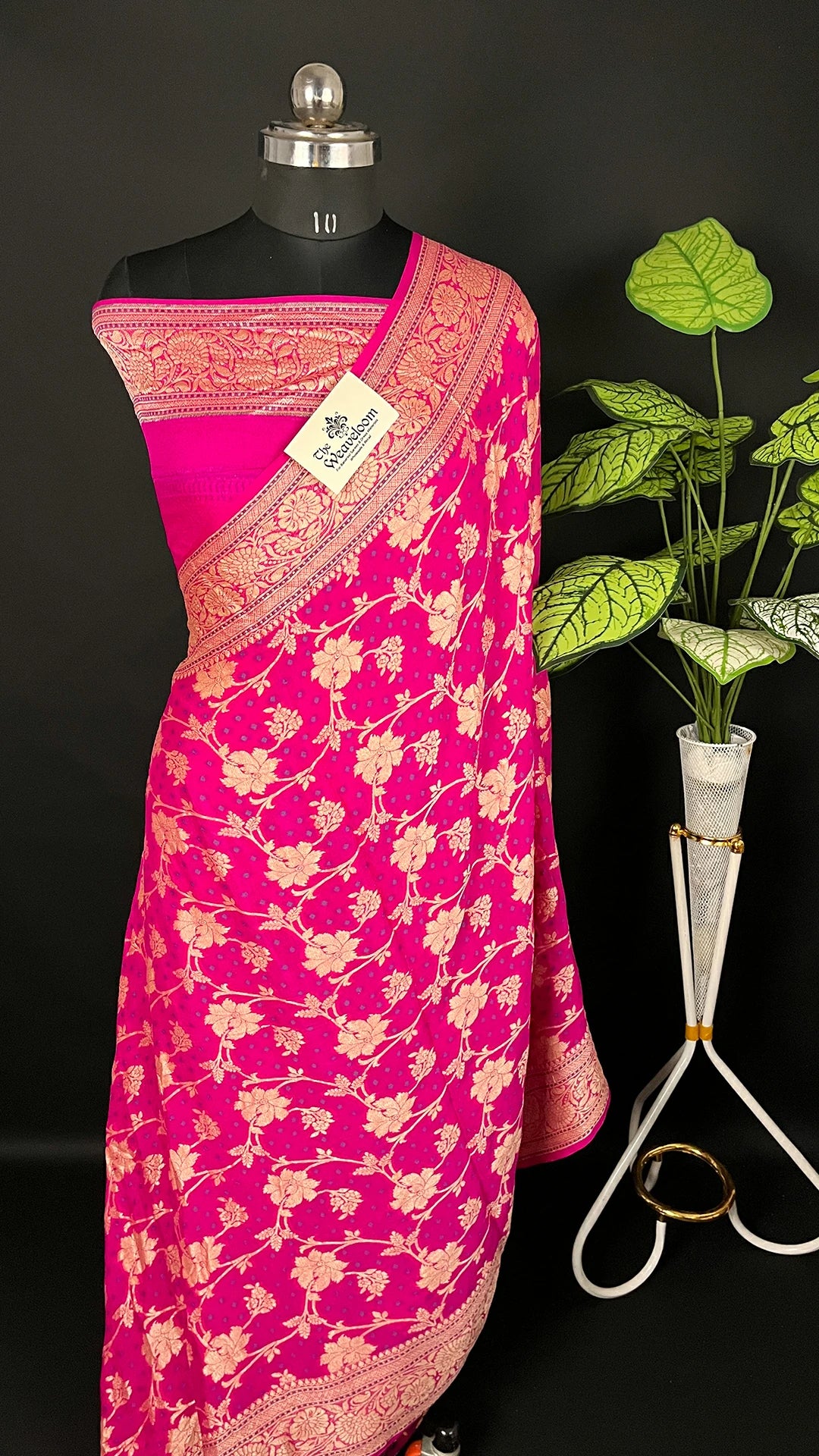 Rani Pure Crepe Georgette Banarasi Saree with Meenakari Work by The Weaveloom