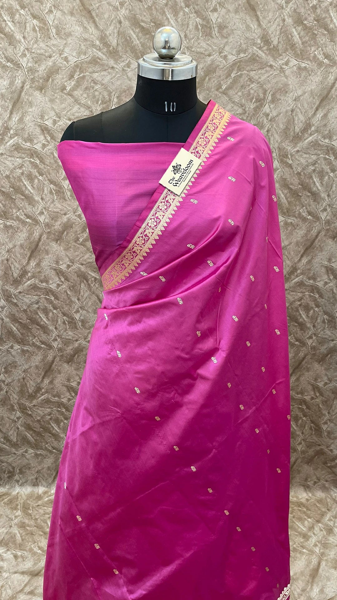 Rani Pure Katan Silk Handloom Banarasi Saree with Gold Zari Buti and Border by The Weaveloom