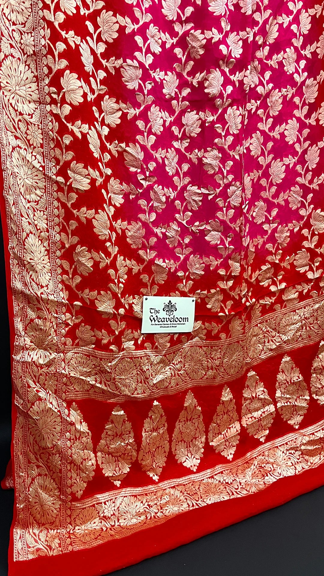 Rani & Red Dual Tone Floral Zari Pure Crepe Georgette Banarasi Saree by The Weaveloom