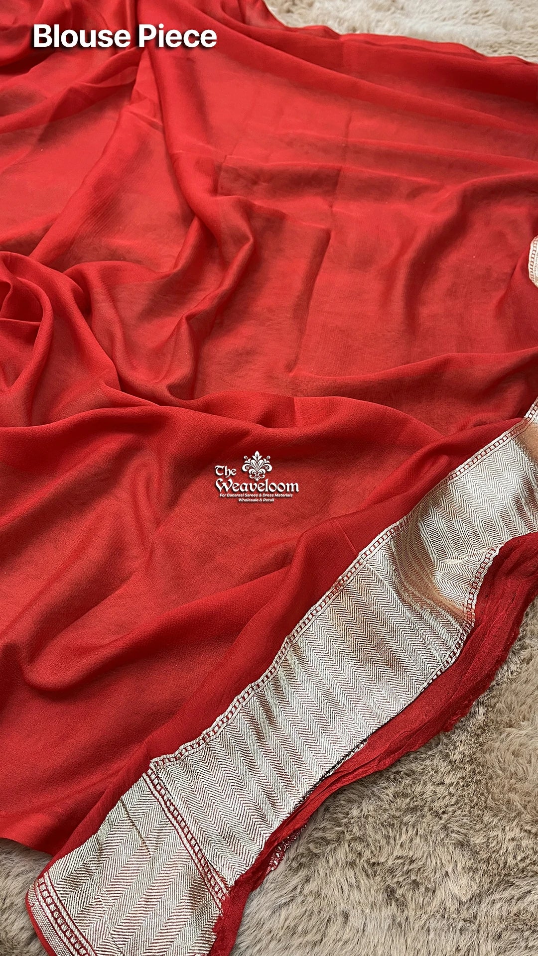 Red Chevron Zari Pure Khaddi Georgette Banarasi Saree by The Weaveloom
