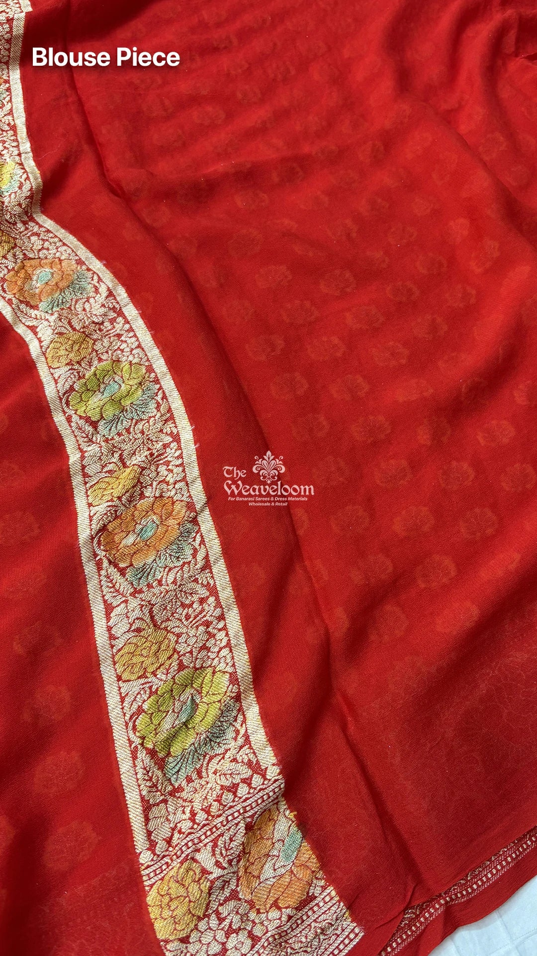 Red Floral Booti Pure Crepe Georgette Banarasi Saree by The Weaveloom