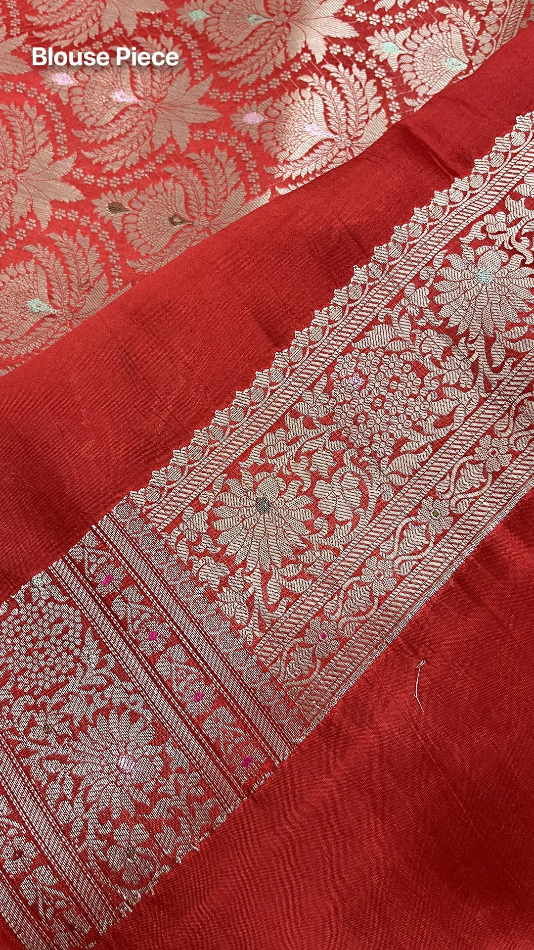 Red Floral Buti Dupion Silk Pure Banarasi Saree with Jaal Pallu by The Weaveloom