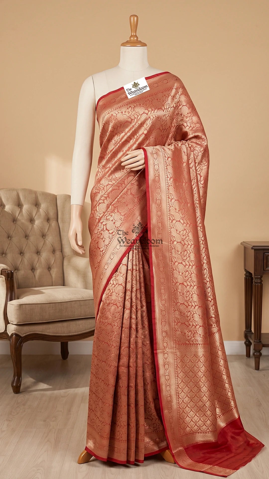Red Floral Jaal Brocade Tissue Silk Pure Banarasi Saree by The Weaveloom