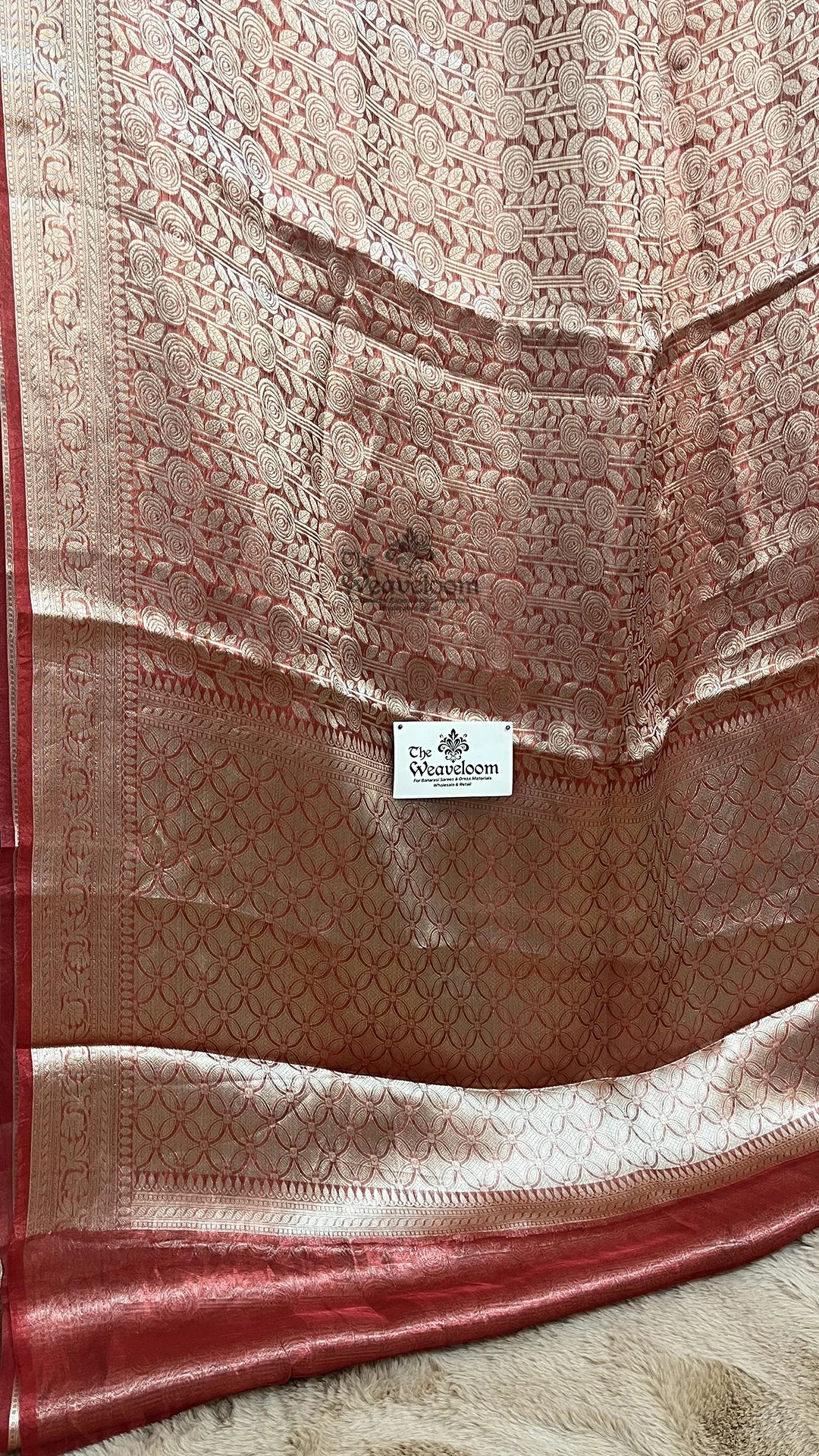 Red Floral Jaal Brocade Tissue Silk Pure Banarasi Saree by The Weaveloom