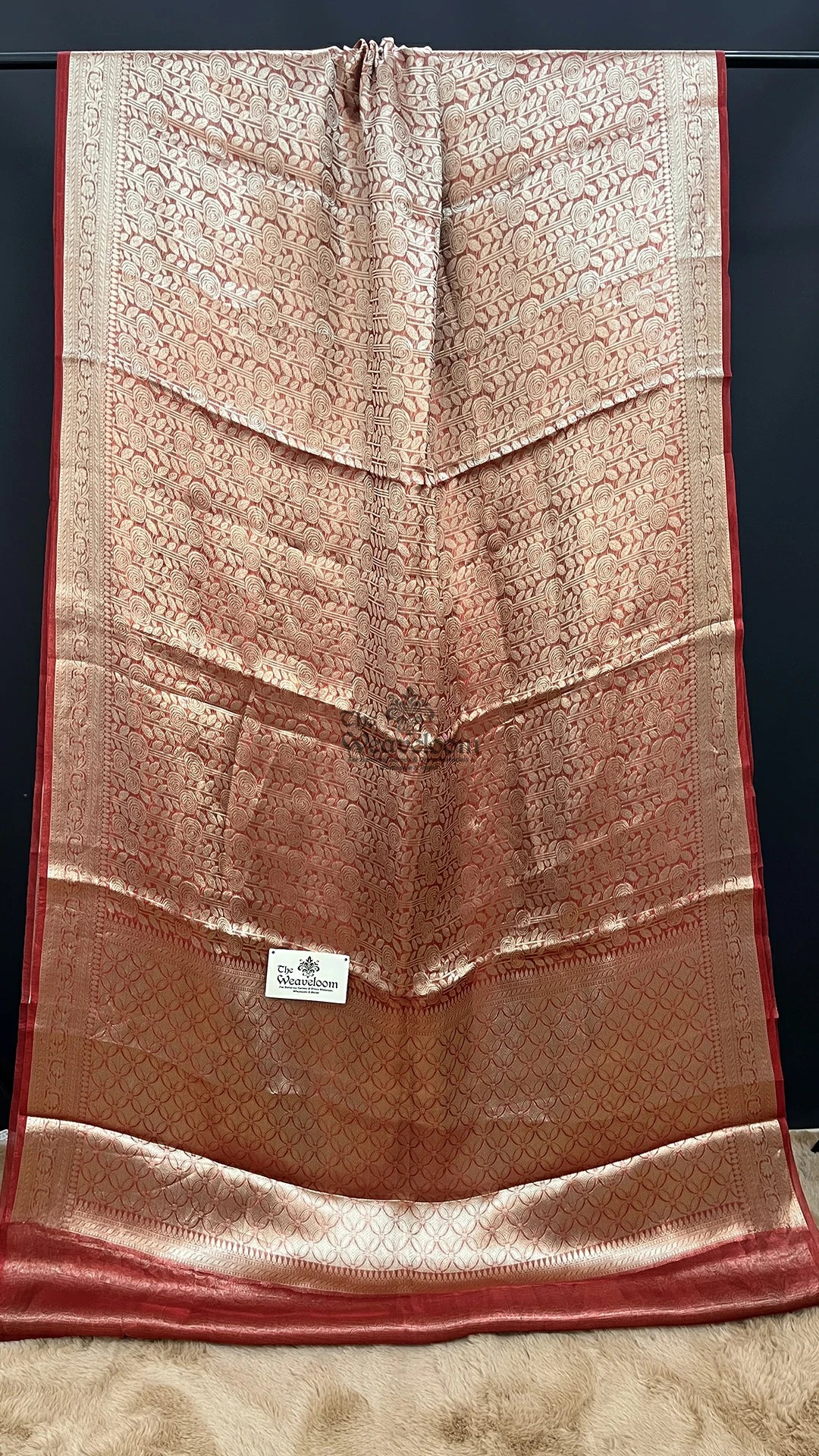 Red Floral Jaal Brocade Tissue Silk Pure Banarasi Saree by The Weaveloom