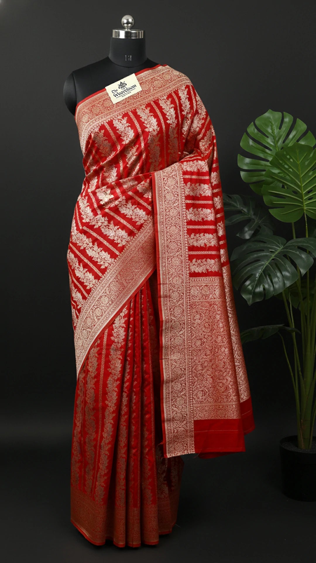 Red Katan Silk Pure Banarasi Saree with Sona Rupa Zari Stripes by The Weaveloom