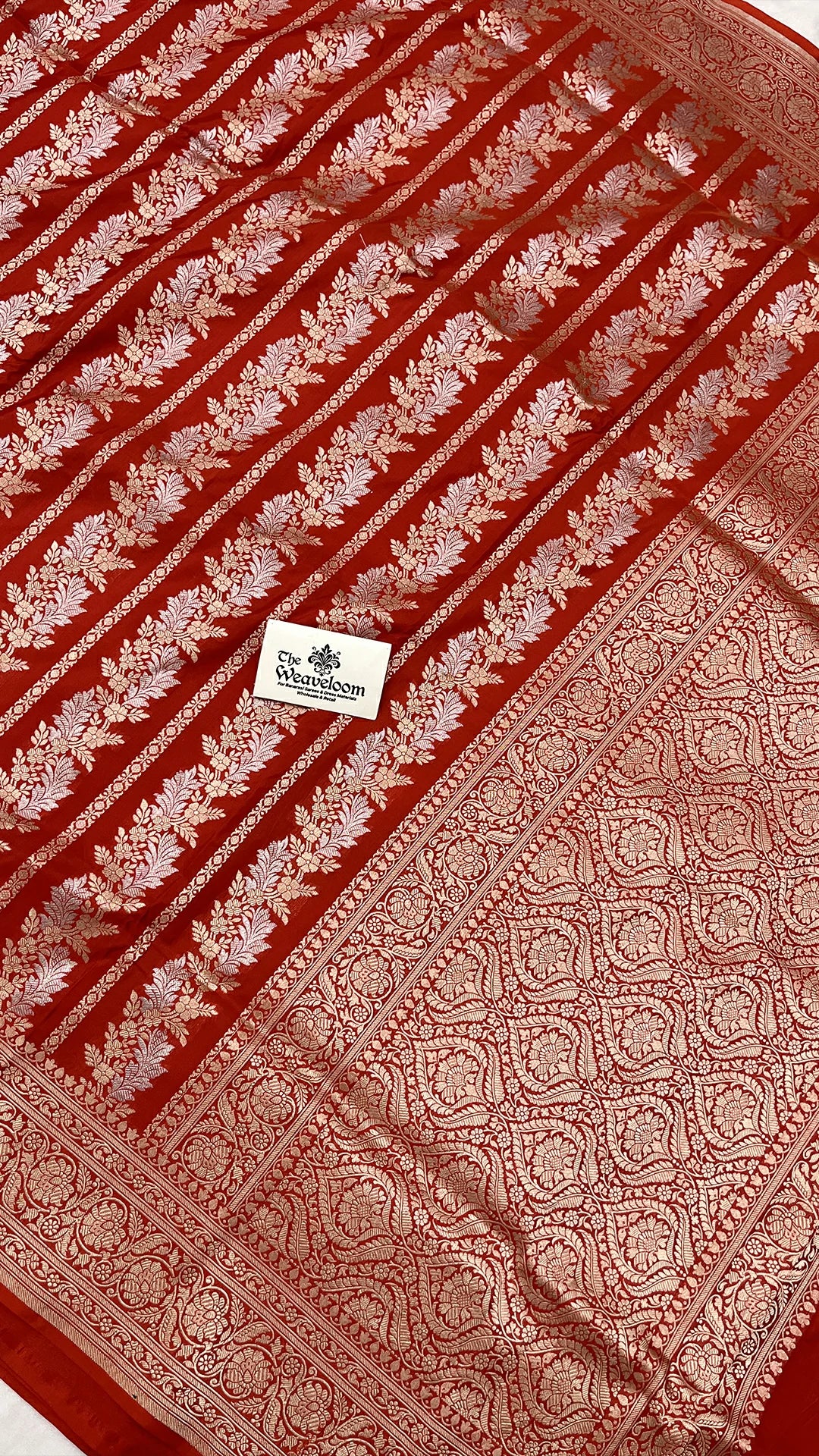 Red Katan Silk Pure Banarasi Saree with Sona Rupa Zari Stripes by The Weaveloom