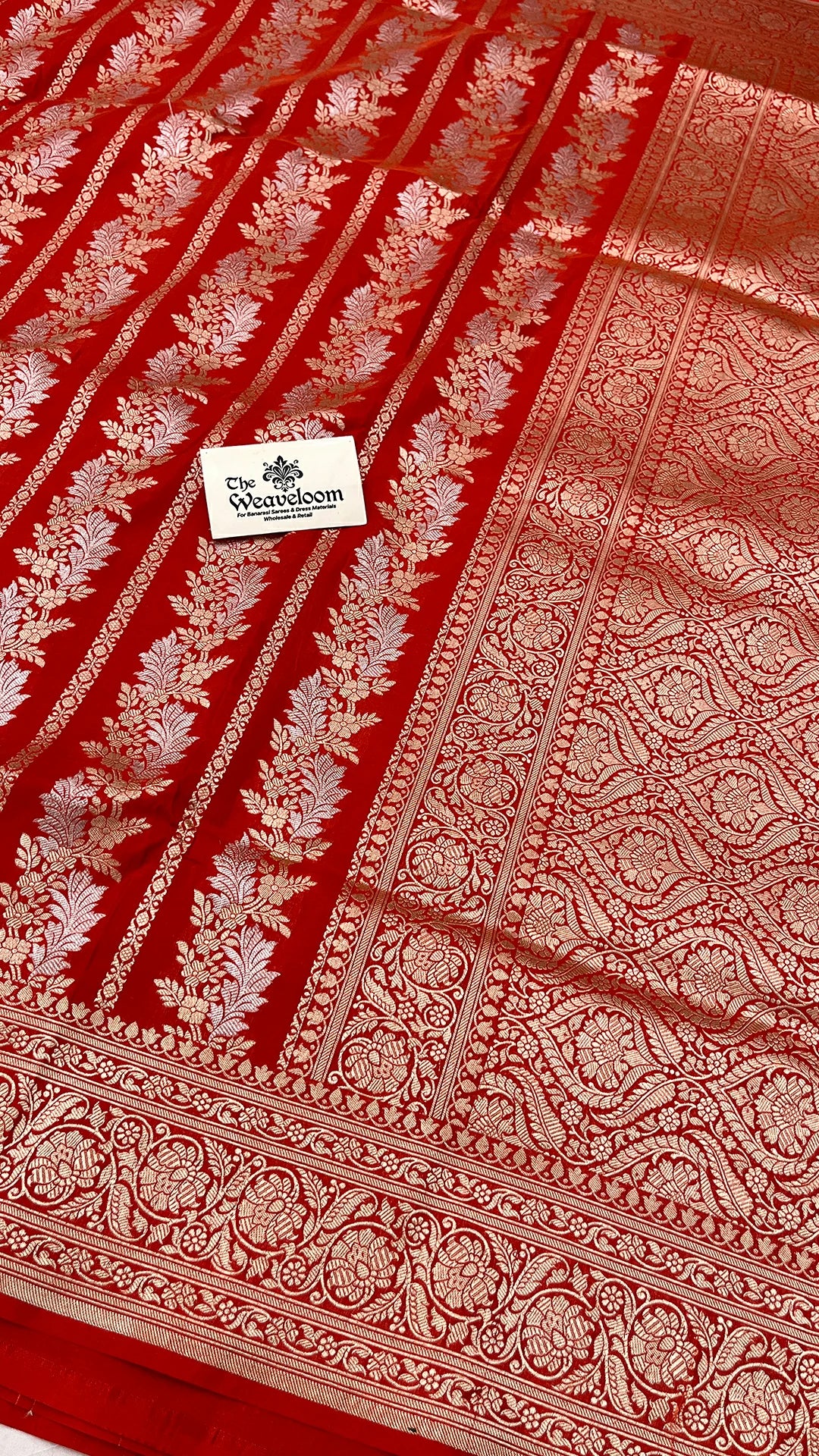 Red Katan Silk Pure Banarasi Saree with Sona Rupa Zari Stripes by The Weaveloom