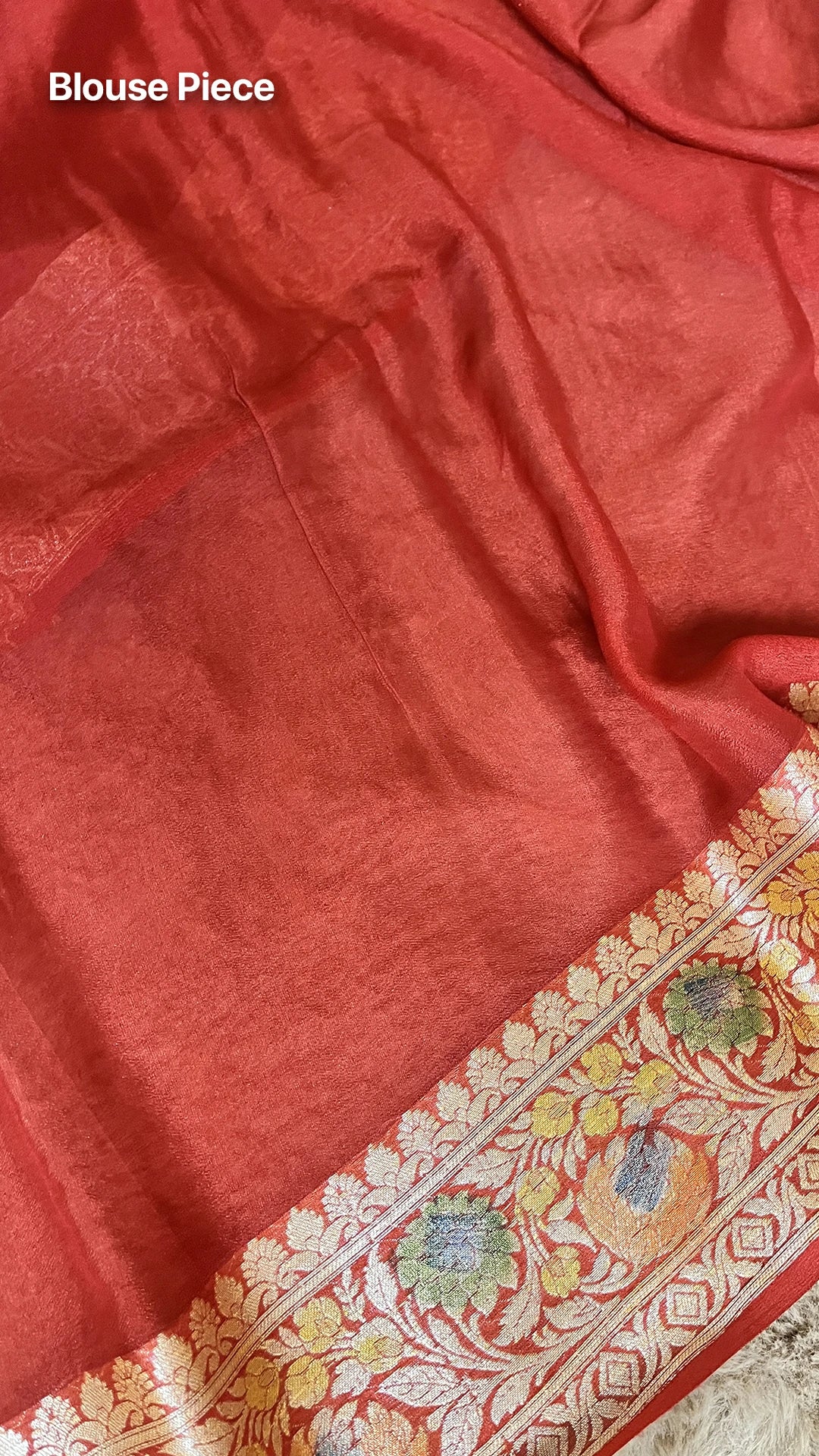 Red Khaddi Chiffon Pure Banarasi Saree with Multicolour Meenakari Floral Jaal Gold Zari Border The Weaveloom