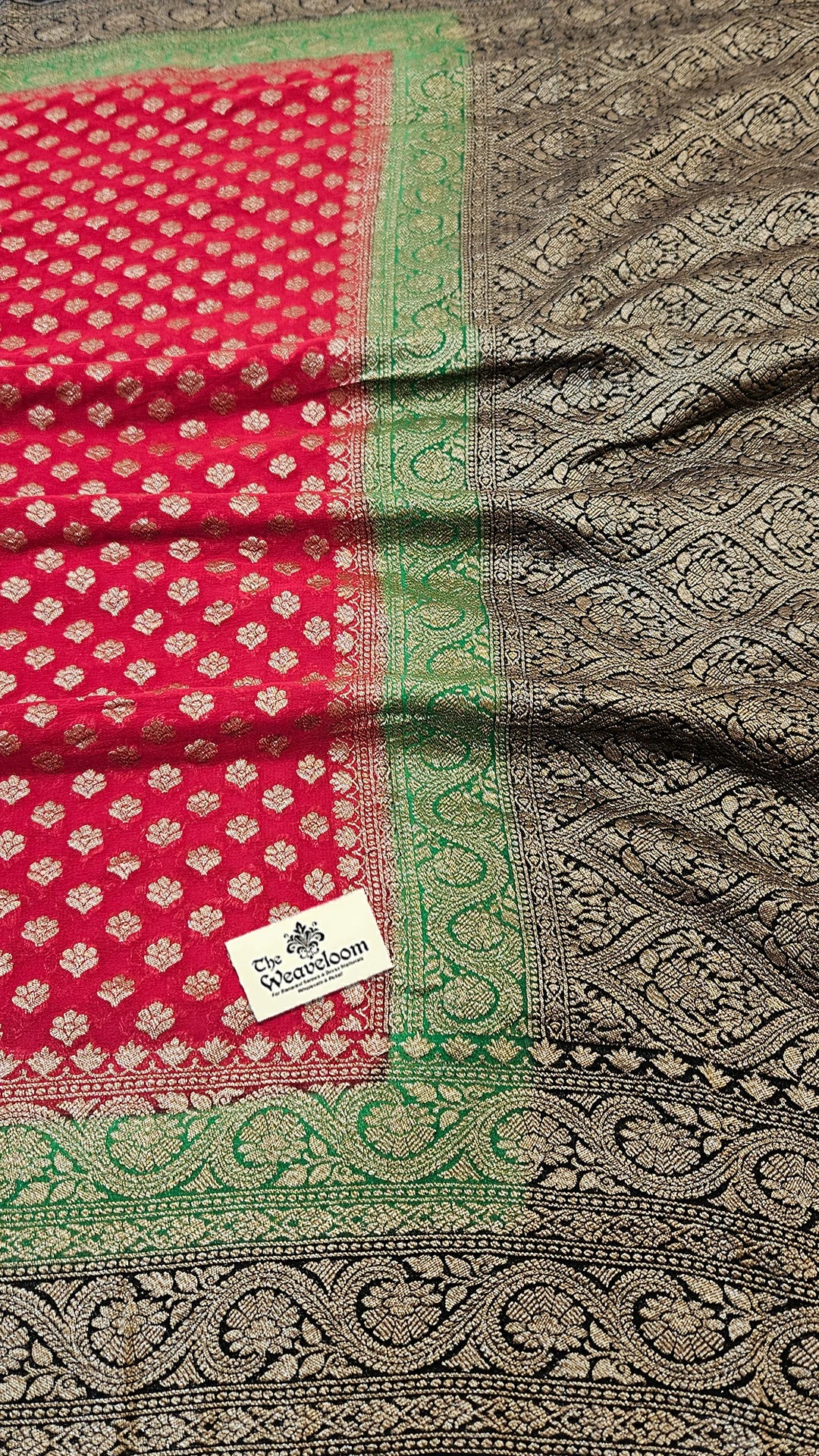 Red Khaddi Georgette Pure Banarasi Saree Antique Zari – The Weaveloom