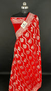 Red Khaddi Georgette Pure Banarasi Saree with Sona Rupa Zari by The Weaveloom