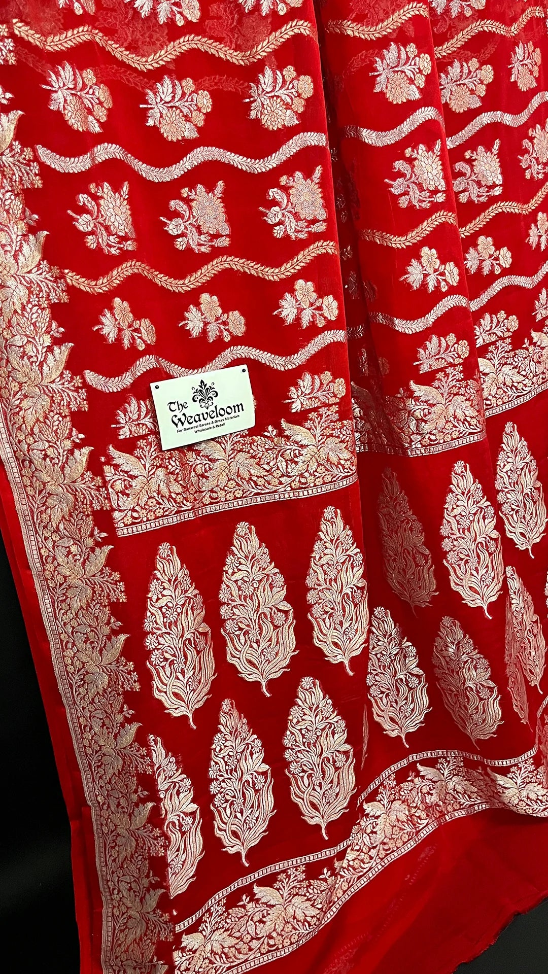 Red Khaddi Georgette Pure Banarasi Saree with Sona Rupa Zari by The Weaveloom