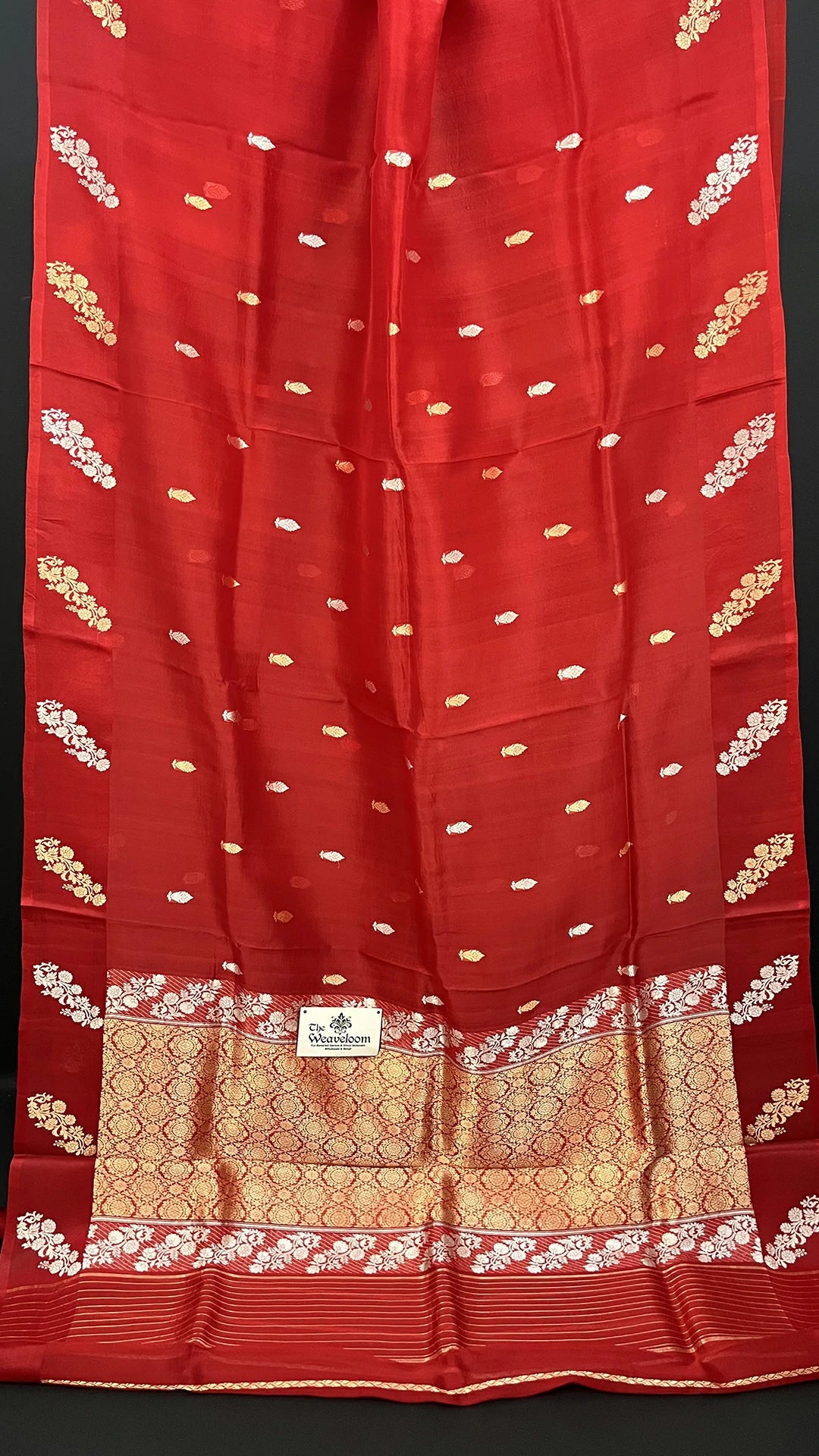 Red Kora Silk Sona Rupa Zari Floral Motif Pure Handloom Banarasi Saree by The Weaveloom