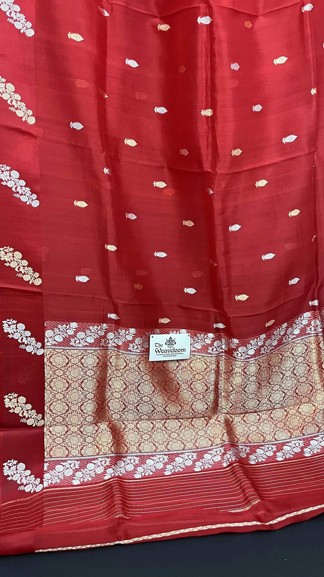 Red Kora Silk Sona Rupa Zari Floral Motif Pure Handloom Banarasi Saree by The Weaveloom