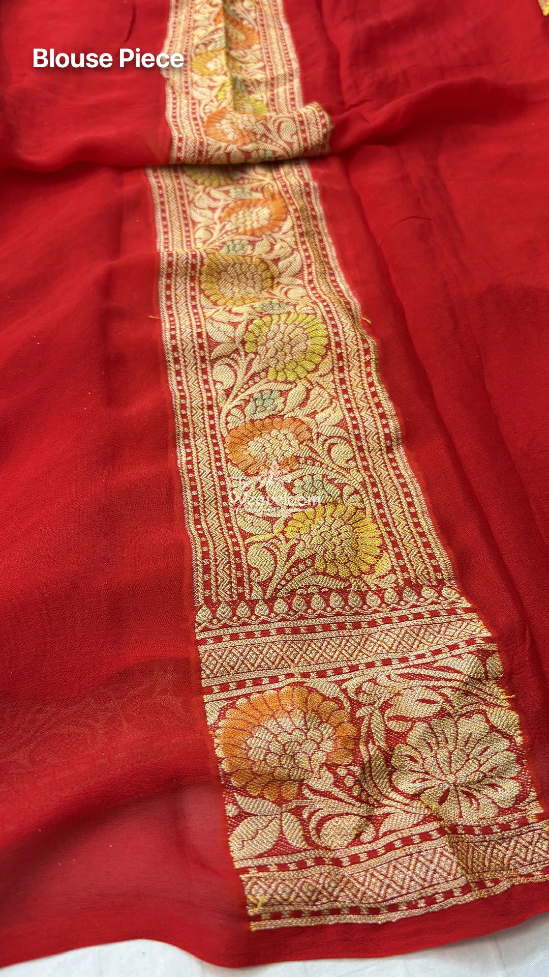 Red leheriya floral handbrush crepe georgette pure Banarasi saree by The Weaveloom