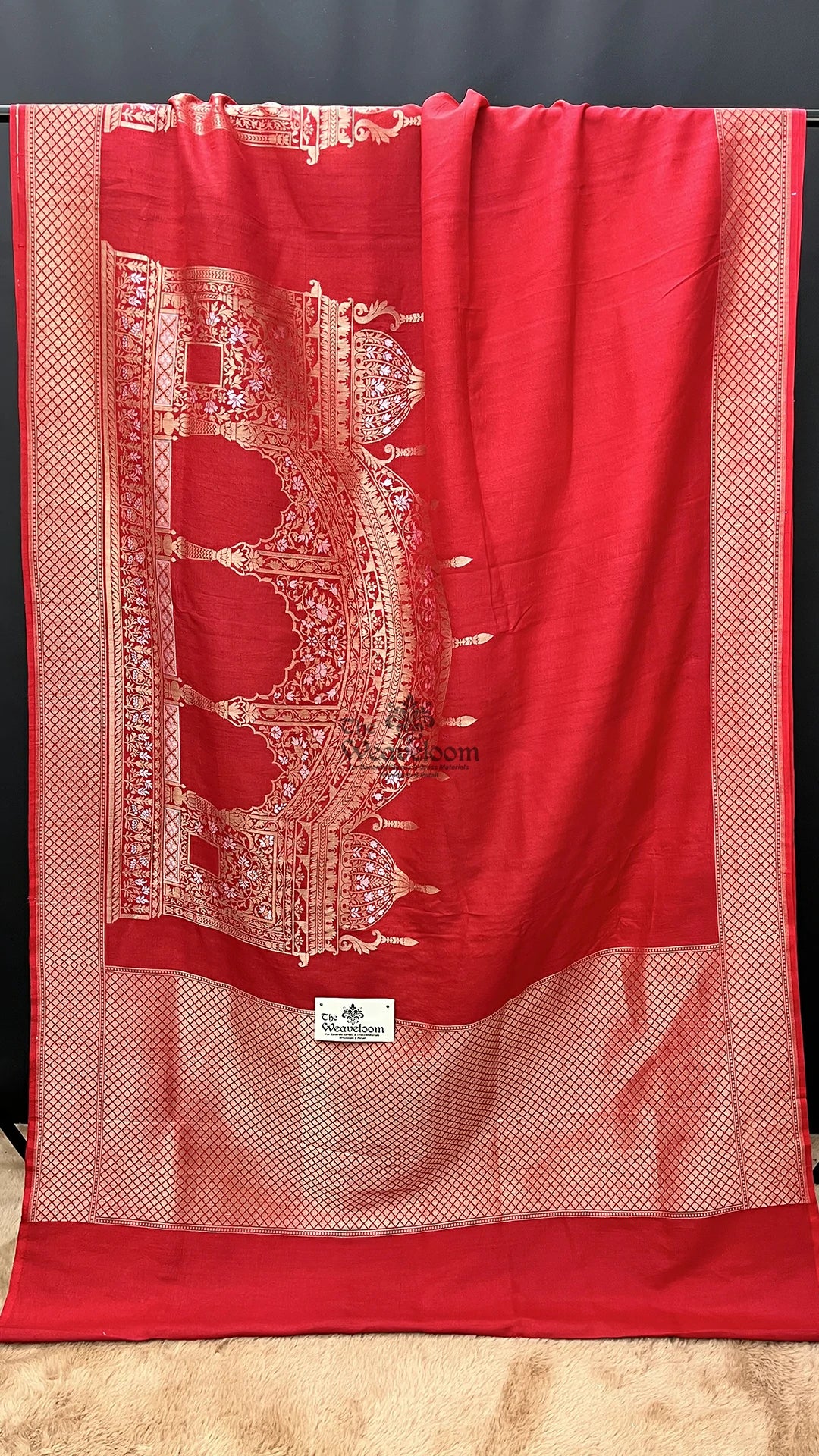 Red Meenakari Temple Border Pure Tussar Georgette Banarasi Saree by The Weaveloom