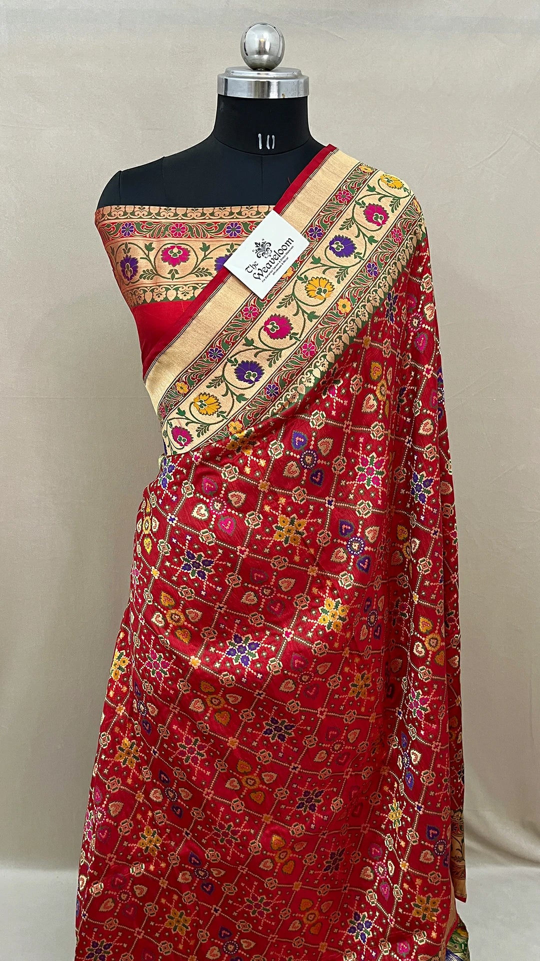Red Pure Katan Silk Banarasi Saree with Meenakari The Weaveloom