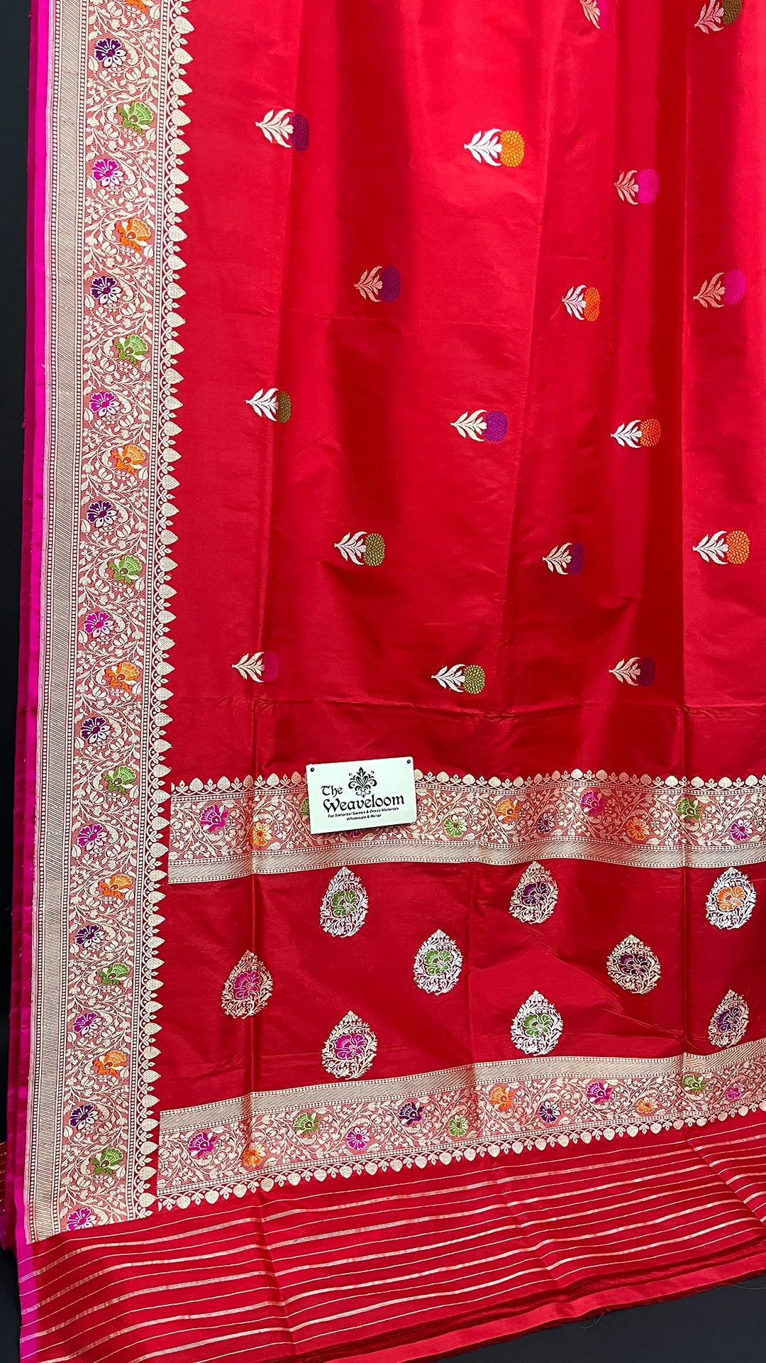 Red Pure Katan Silk Handloom Banarasi Saree with Meenakari Border and Floral Buta Motifs by The Weaveloom