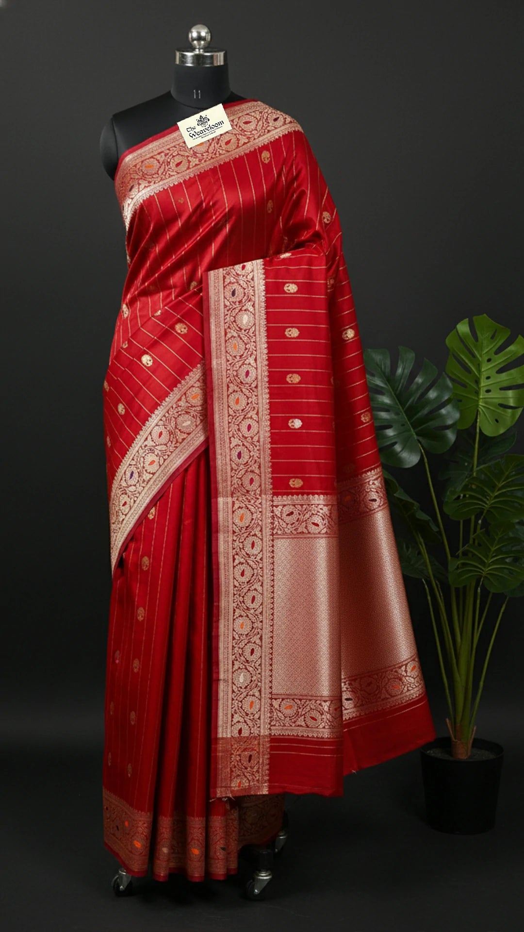 Red Pure Katan Silk Handloom Meenakari Banarasi Saree with Sona Rupa Zari Buti by The Weaveloom