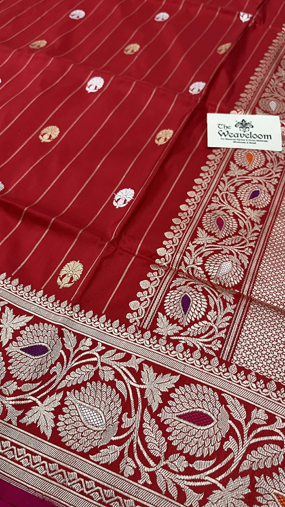 Red Pure Katan Silk Handloom Meenakari Banarasi Saree with Sona Rupa Zari Buti by The Weaveloom