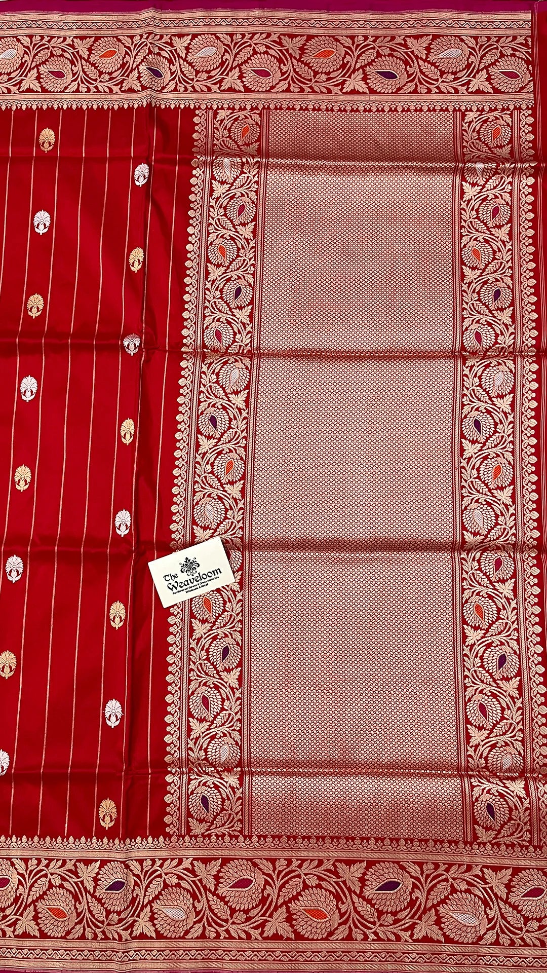 Red Pure Katan Silk Handloom Meenakari Banarasi Saree with Sona Rupa Zari Buti by The Weaveloom