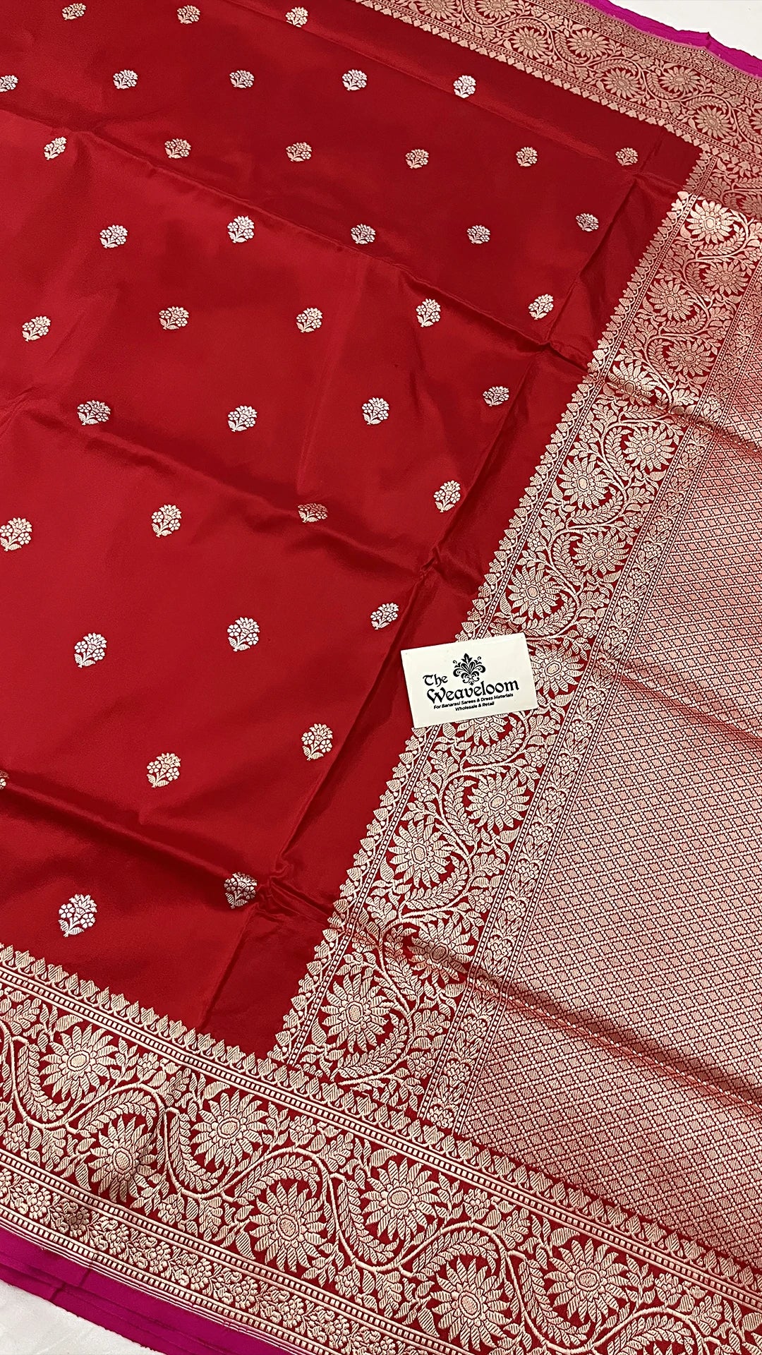 Red Pure Katan Silk Handwoven Banarasi Saree with Kadwa Floral Buti and Zari Border by The Weaveloom