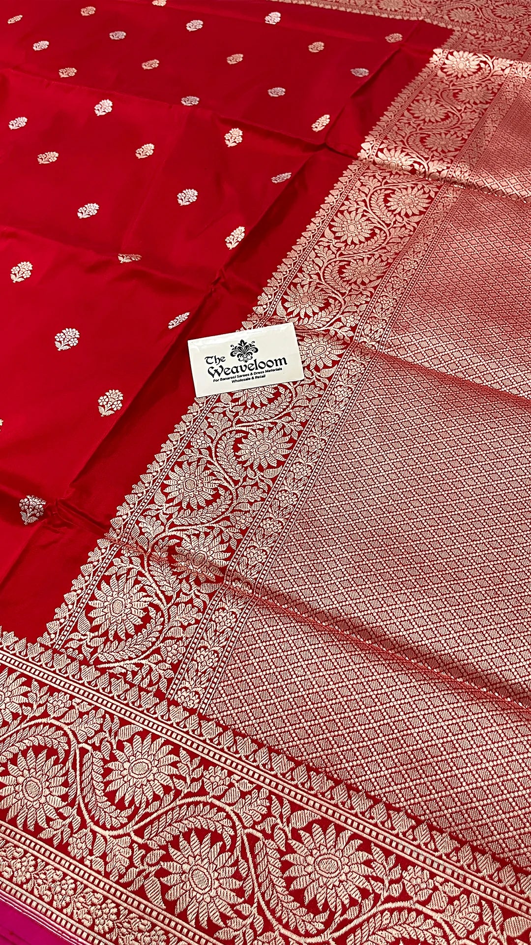 Red Pure Katan Silk Handwoven Banarasi Saree with Kadwa Floral Buti and Zari Border by The Weaveloom