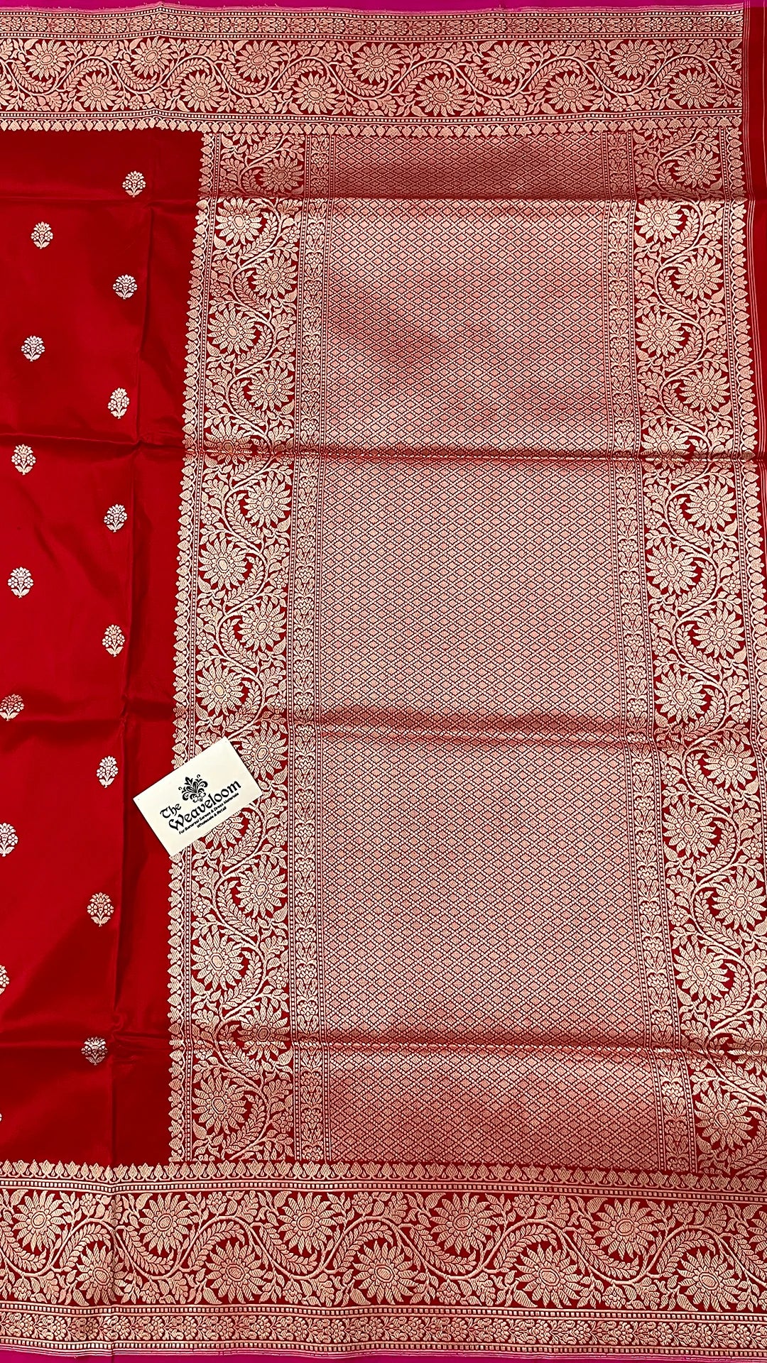 Red Pure Katan Silk Handwoven Banarasi Saree with Kadwa Floral Buti and Zari Border by The Weaveloom