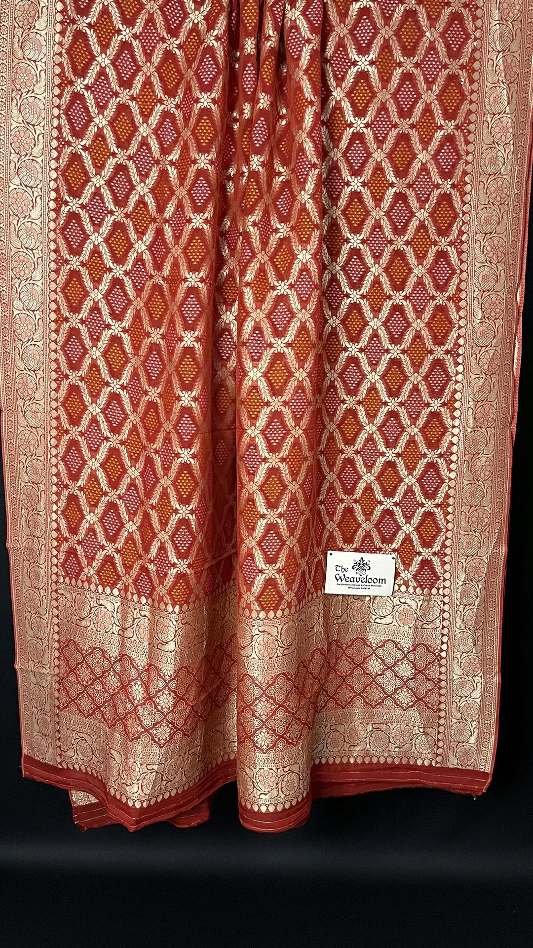 Red Pure Viscose Georgette Bandhej Style Meenakari Dupatta - The Weaveloom