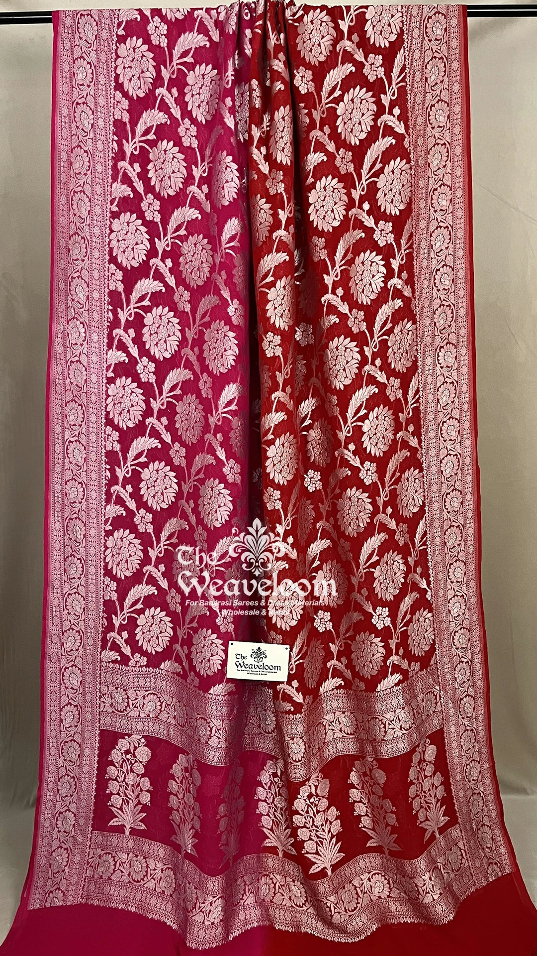 Red Rani Banarasi Saree, Khaddi Georgette Saree, Dual Tone Banarasi Saree, Silver Zari Banarasi Saree, Wedding Banarasi Saree