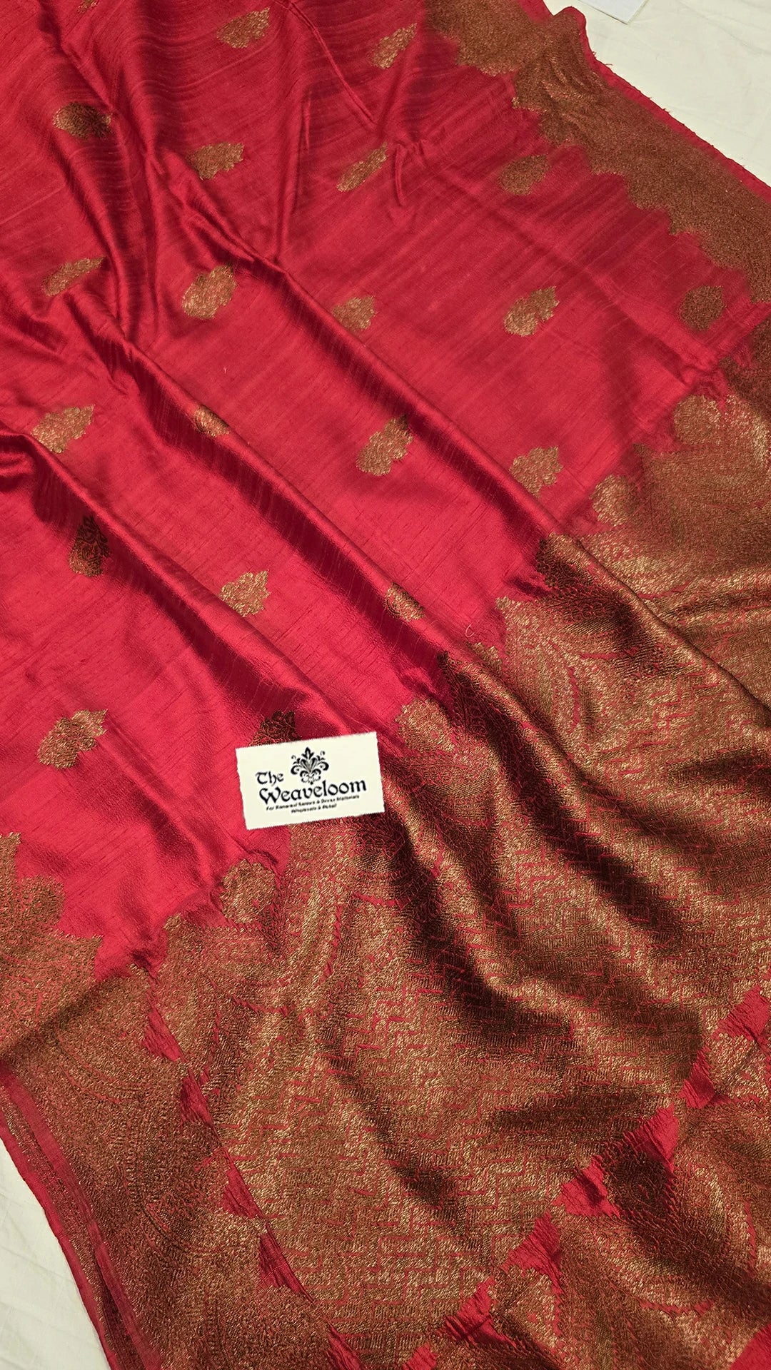 Red Raw Silk Pure Handloom Banarasi Saree with Antique Zari Buti and Rich Border by The Weaveloom