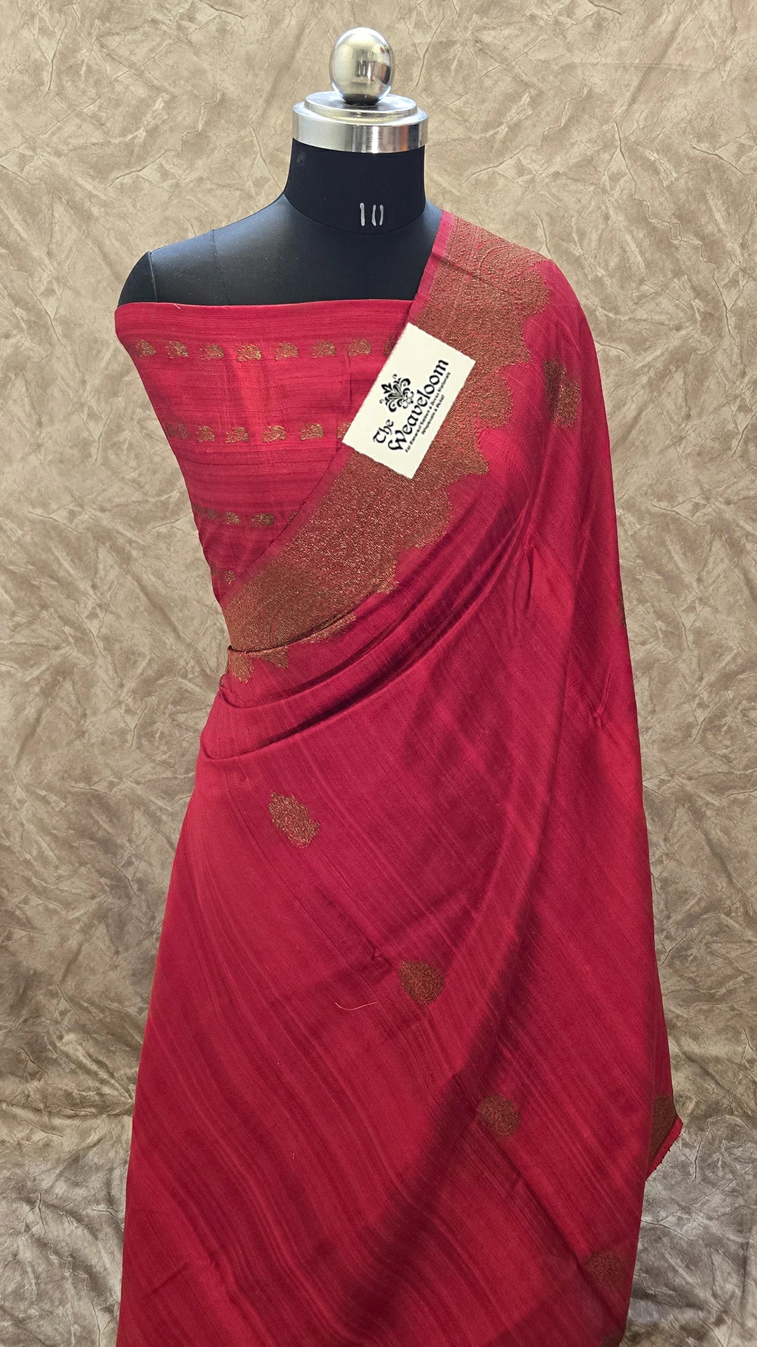Red Raw Silk Pure Handloom Banarasi Saree with Antique Zari Buti and Rich Border by The Weaveloom
